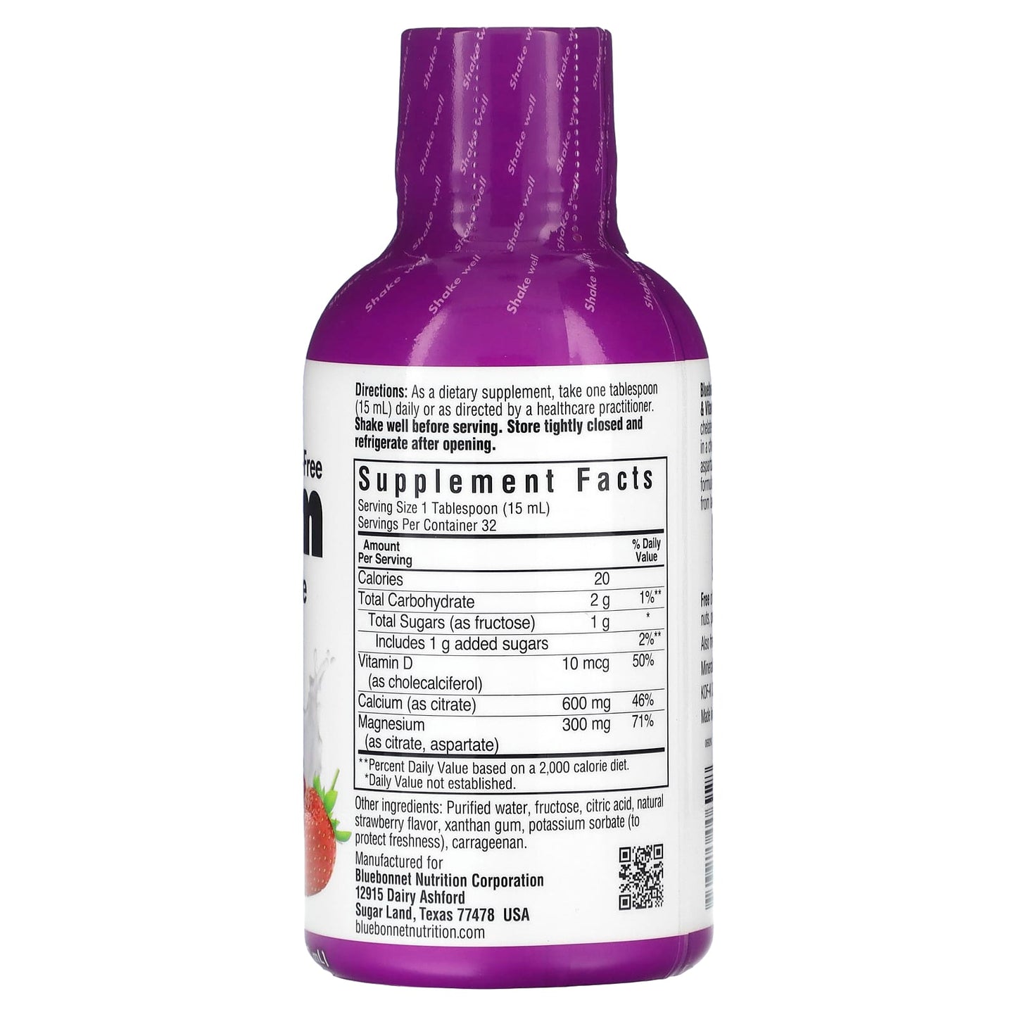 Bluebonnet, Liquid Calcium, Magnesium Citrate & Vitamin D3, Milk-Free, Strawberry Flavor, 16 fl oz UPC 743715006928