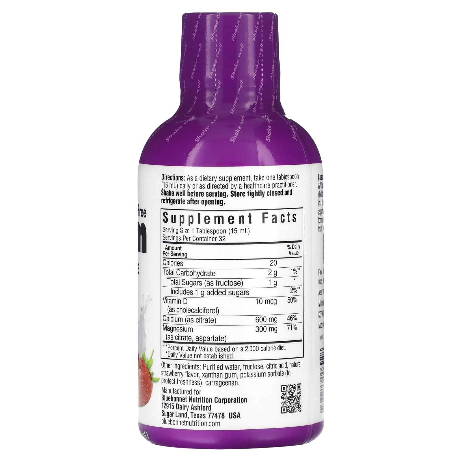 Bluebonnet, Liquid Calcium, Magnesium Citrate & Vitamin D3, Milk-Free, Strawberry Flavor, 16 fl oz UPC 743715006928