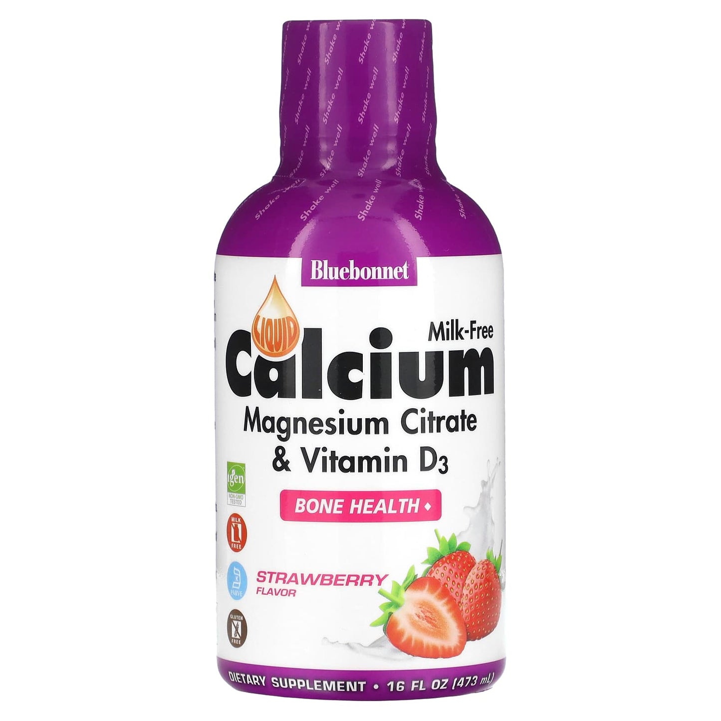 Bluebonnet, Liquid Calcium, Magnesium Citrate & Vitamin D3, Milk-Free, Strawberry Flavor, 16 fl oz UPC 743715006928