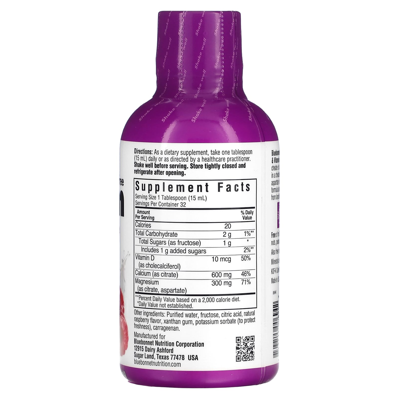 Bluebonnet, Liquid Calcium, Magnesium Citrate & Vitamin D3, Milk-Free, Raspberry Flavor, 16 Oz UPC 743715006942