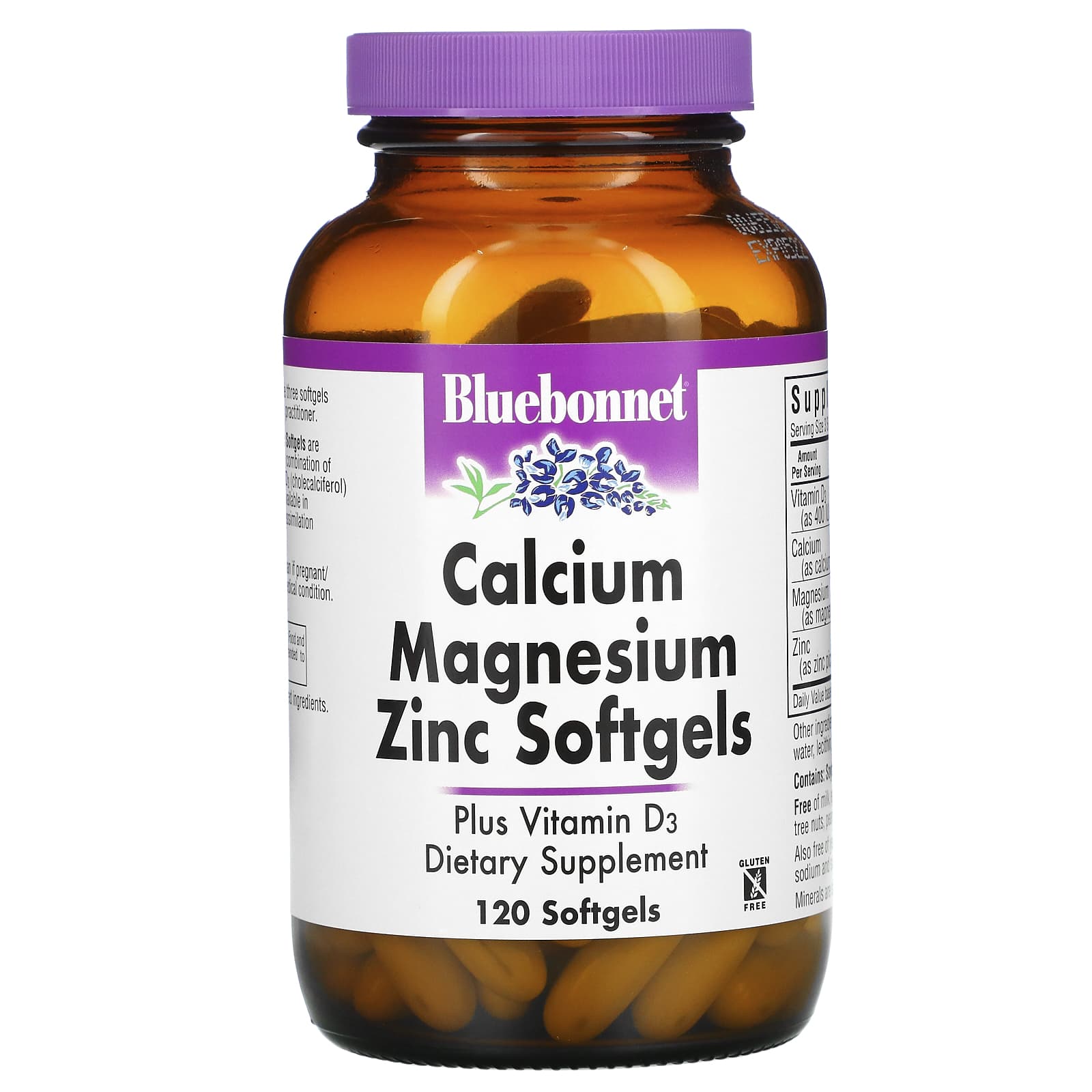 Bluebonnet, Calcium Magnesium Zinc, 120 Softgels UPC 743715007017 | Hilife Vitamins