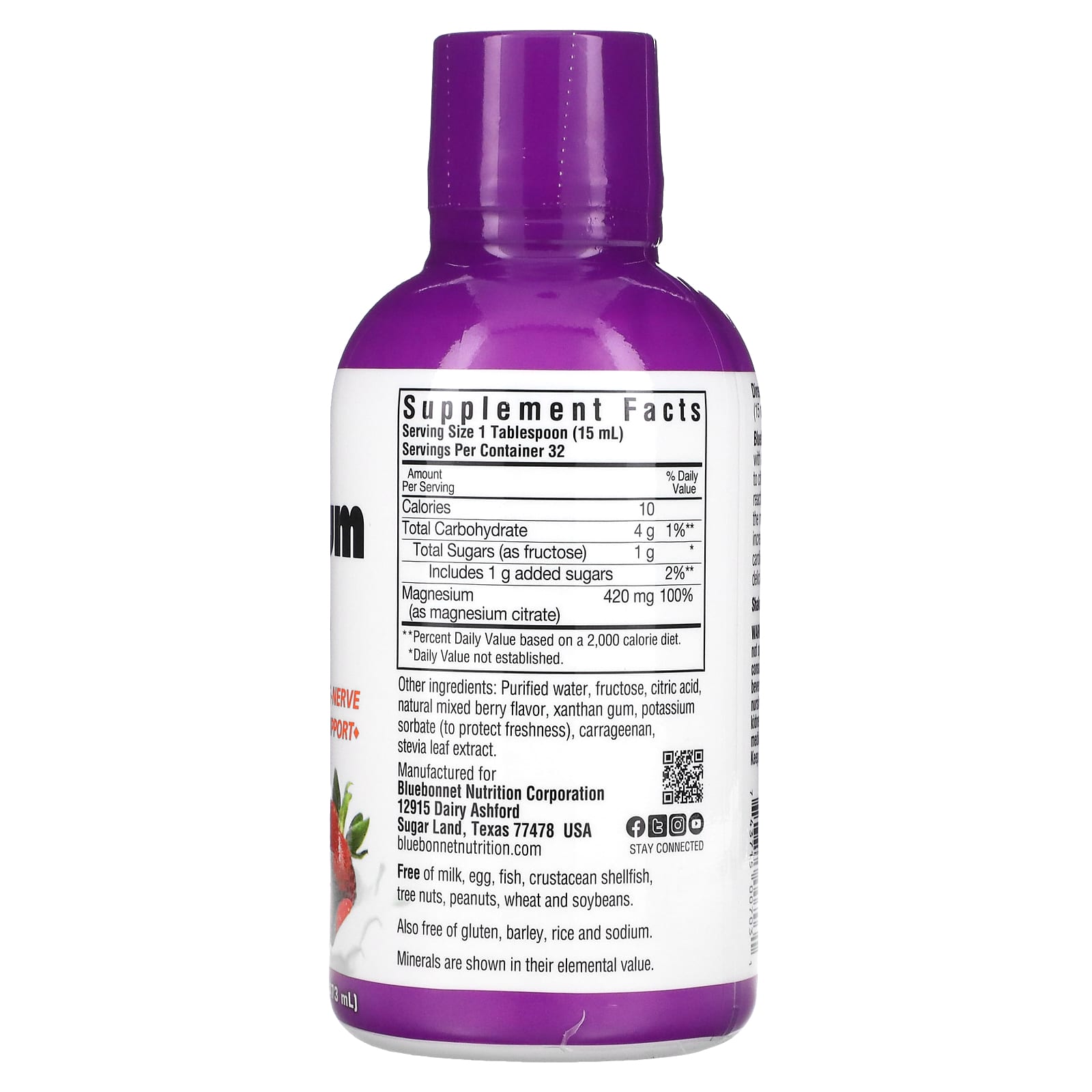 Bluebonnet, Liquid Magnesium Citrate, Mixed Berry, 16 fl oz (473 ml) UPC 743715007031 | Hilife Vitamins