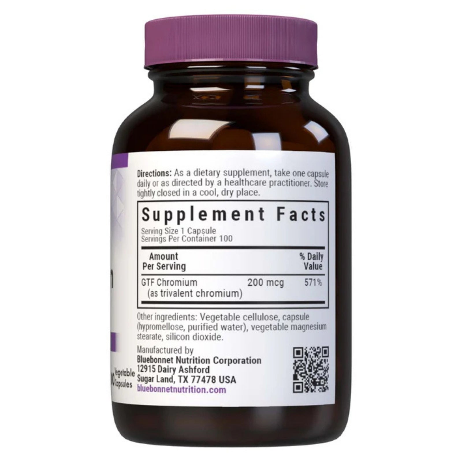 Bluebonnet, GTF Chromium 200 mcg, 100 Vegetable Capsules UPC 743715007215 | Hilife Vitamins