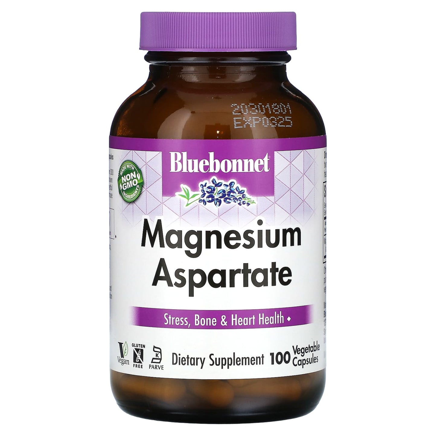 Bluebonnet, Magnesium Aspartate 400 mg, 100 Vegetable Capsules UPC 743715007307 | Hilife Vitamins