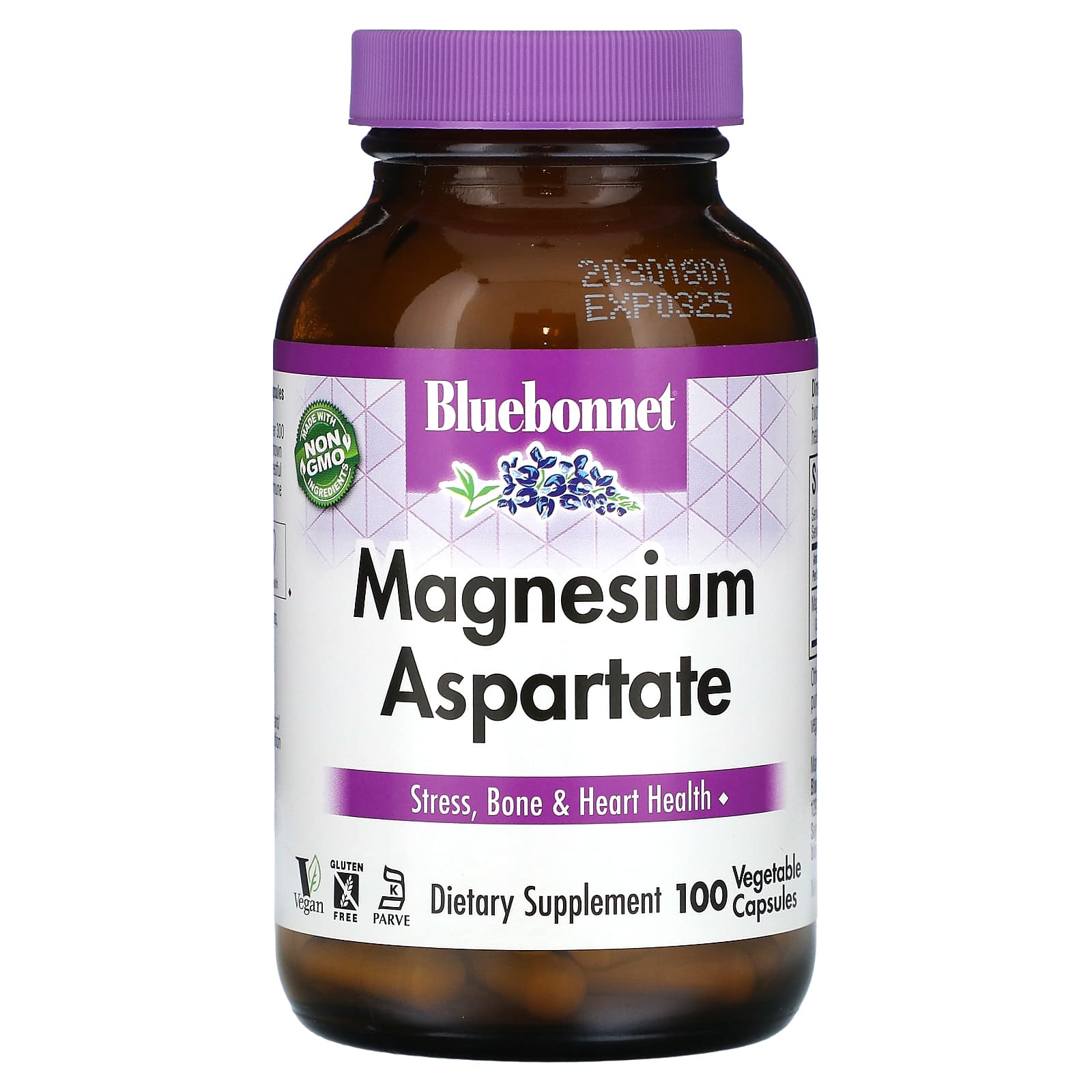 Bluebonnet, Magnesium Aspartate 400 mg, 100 Vegetable Capsules UPC 743715007307 | Hilife Vitamins