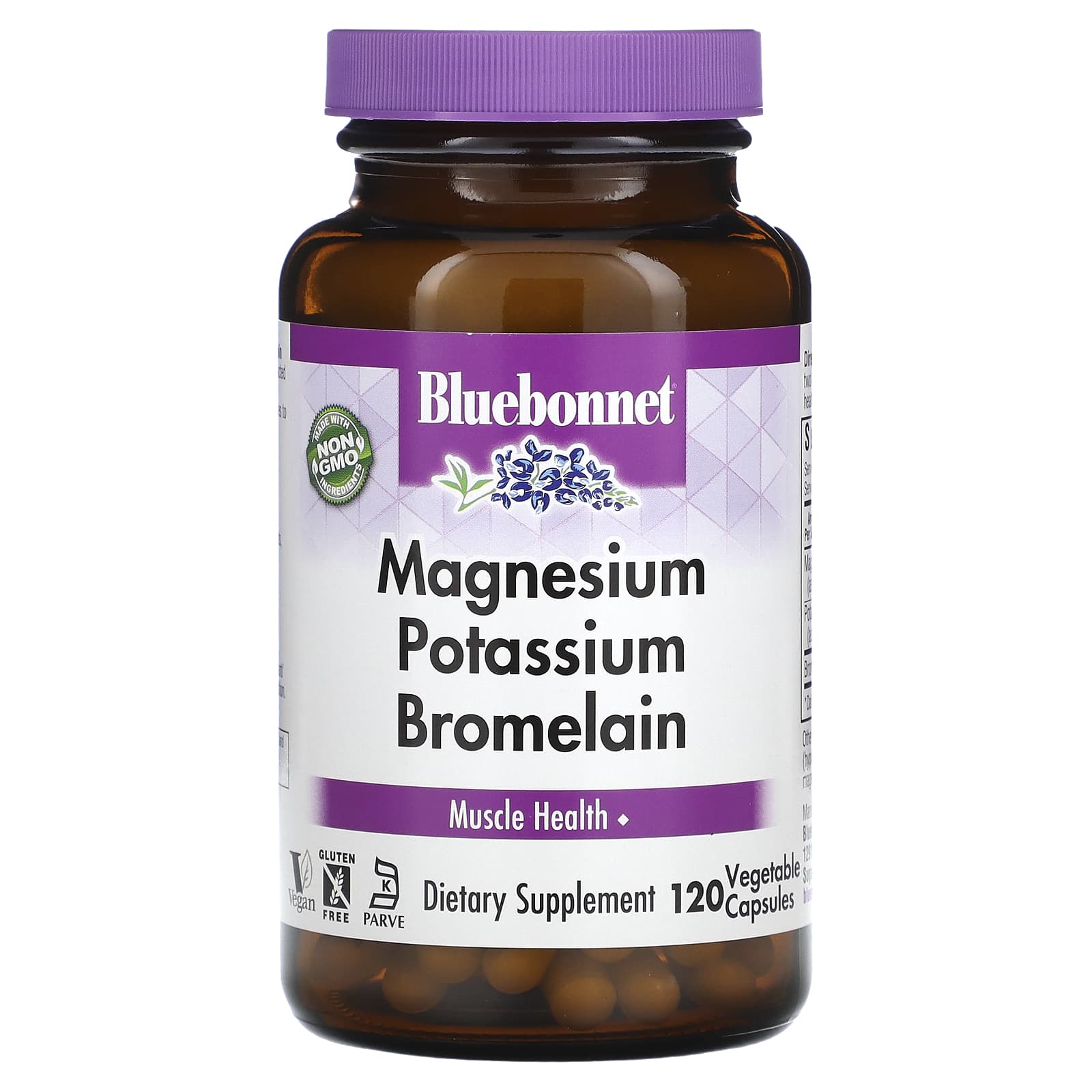 Bluebonnet, Magnesium Potassium Plus Bromelain, 120 Vegetarian Capsules UPC 743715007338 | Hilife Vitamins