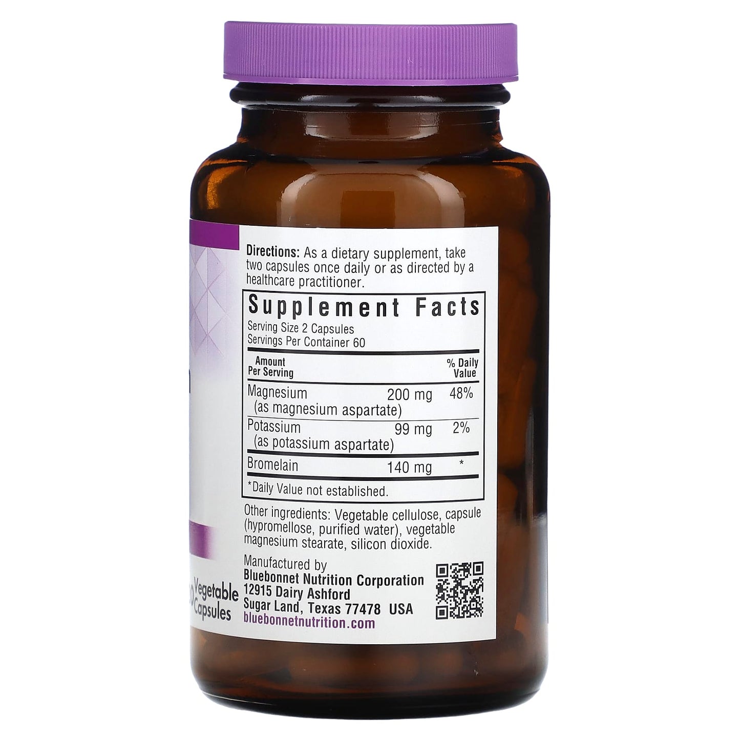 Bluebonnet, Magnesium Potassium Plus Bromelain, 120 Vegetarian Capsules UPC 743715007338 | Hilife Vitamins