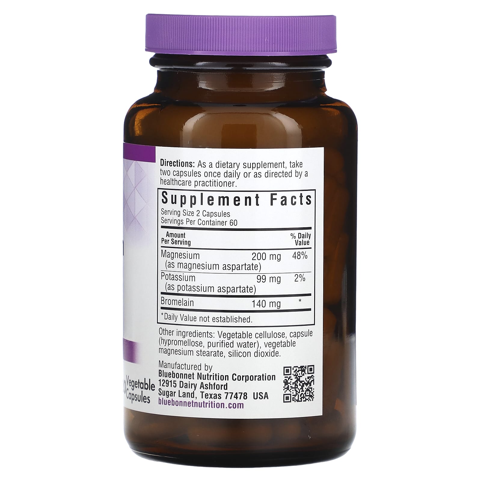 Bluebonnet, Magnesium Potassium Plus Bromelain, 120 Vegetarian Capsules UPC 743715007338 | Hilife Vitamins