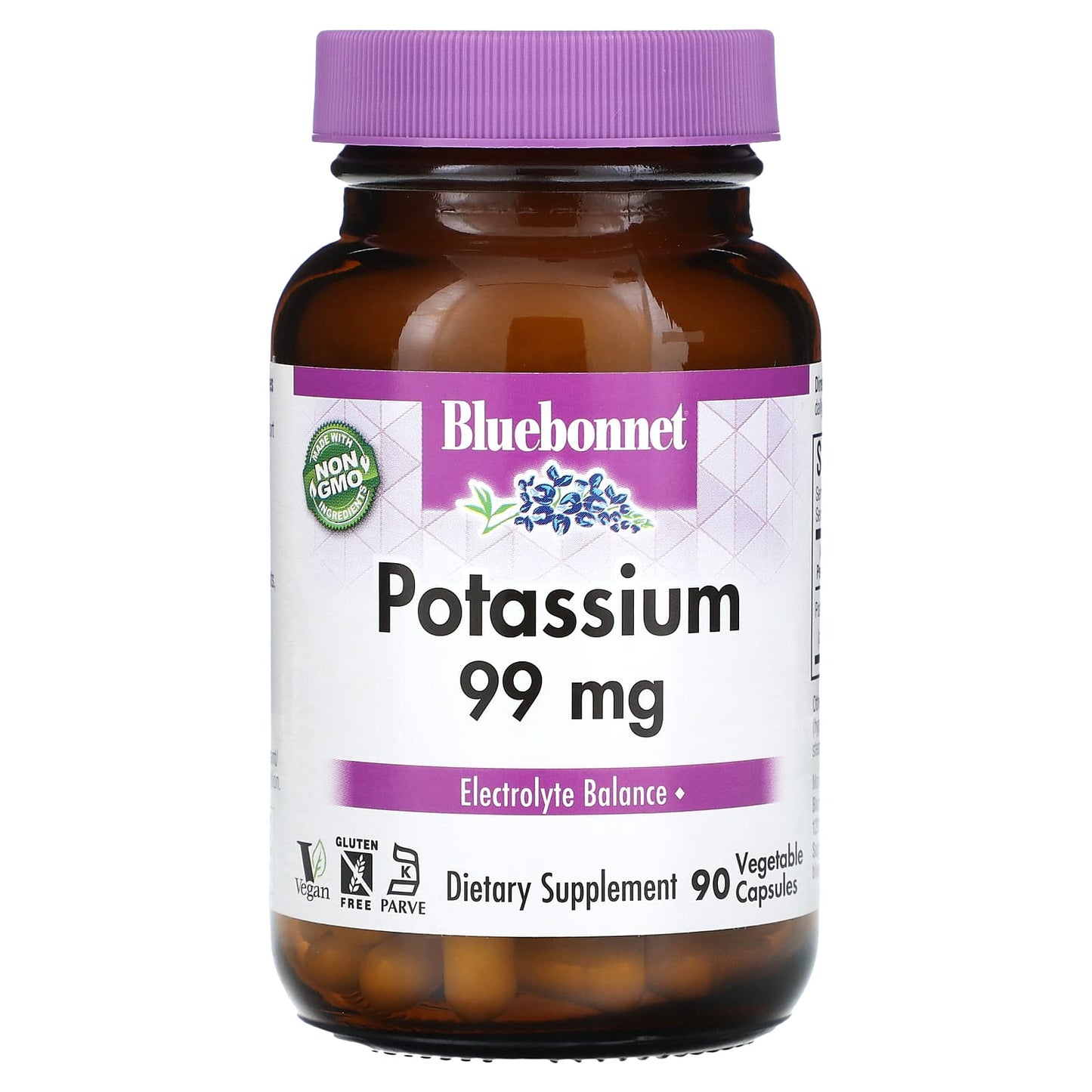 Bluebonnet, Potassium, 99 mg, 90 Vegetarian Capsules UPC 743715007345 | Hilife Vitamins