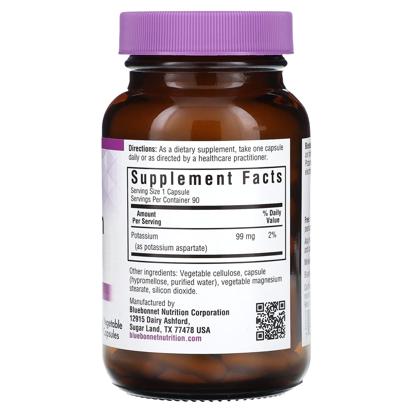 Bluebonnet, Potassium, 99 mg, 90 Vegetarian Capsules UPC 743715007345 | Hilife Vitamins