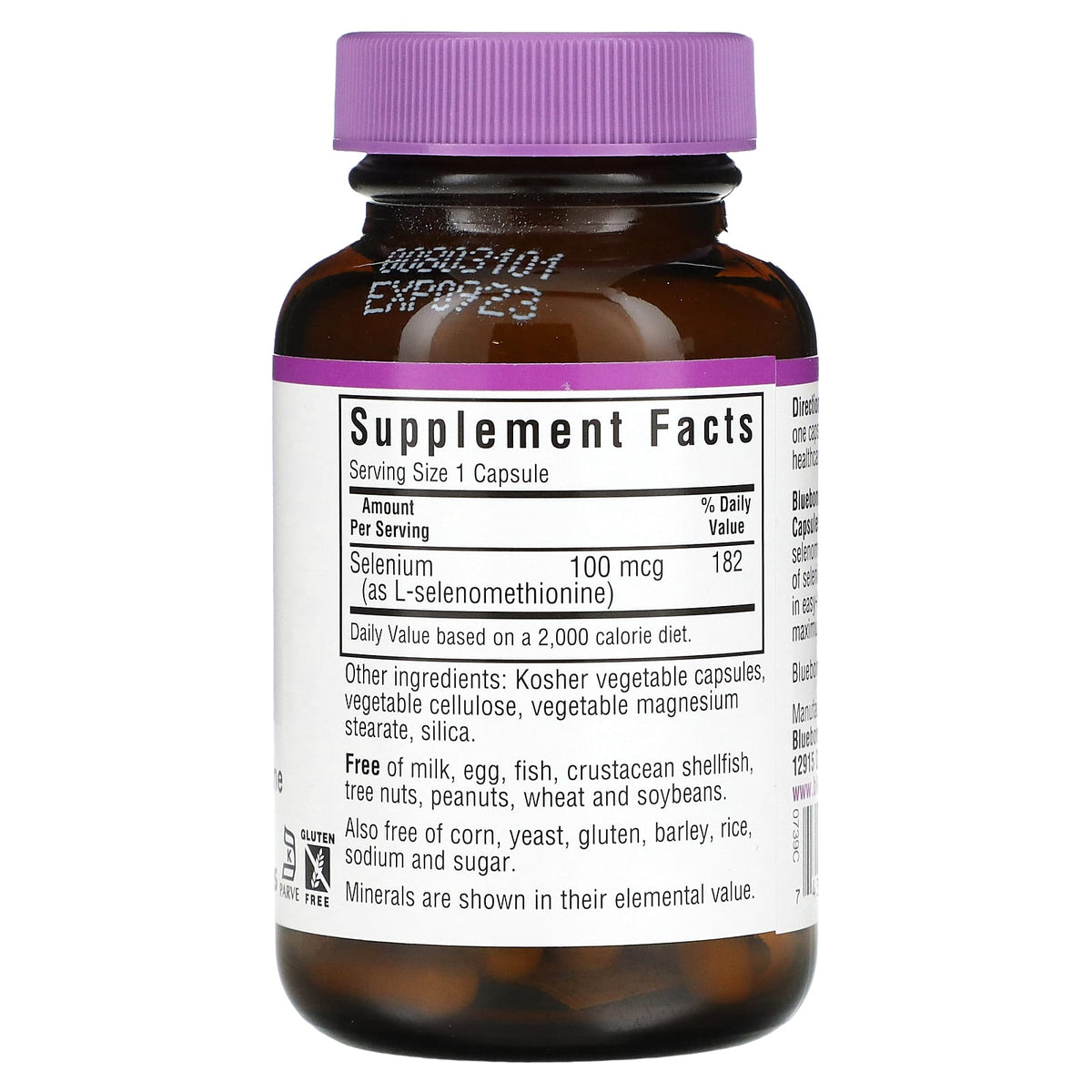 Bluebonnet, Selenium 100 Mcg, 90 Vegetarian Capsules UPC 743715007390 | Hilife Vitamins