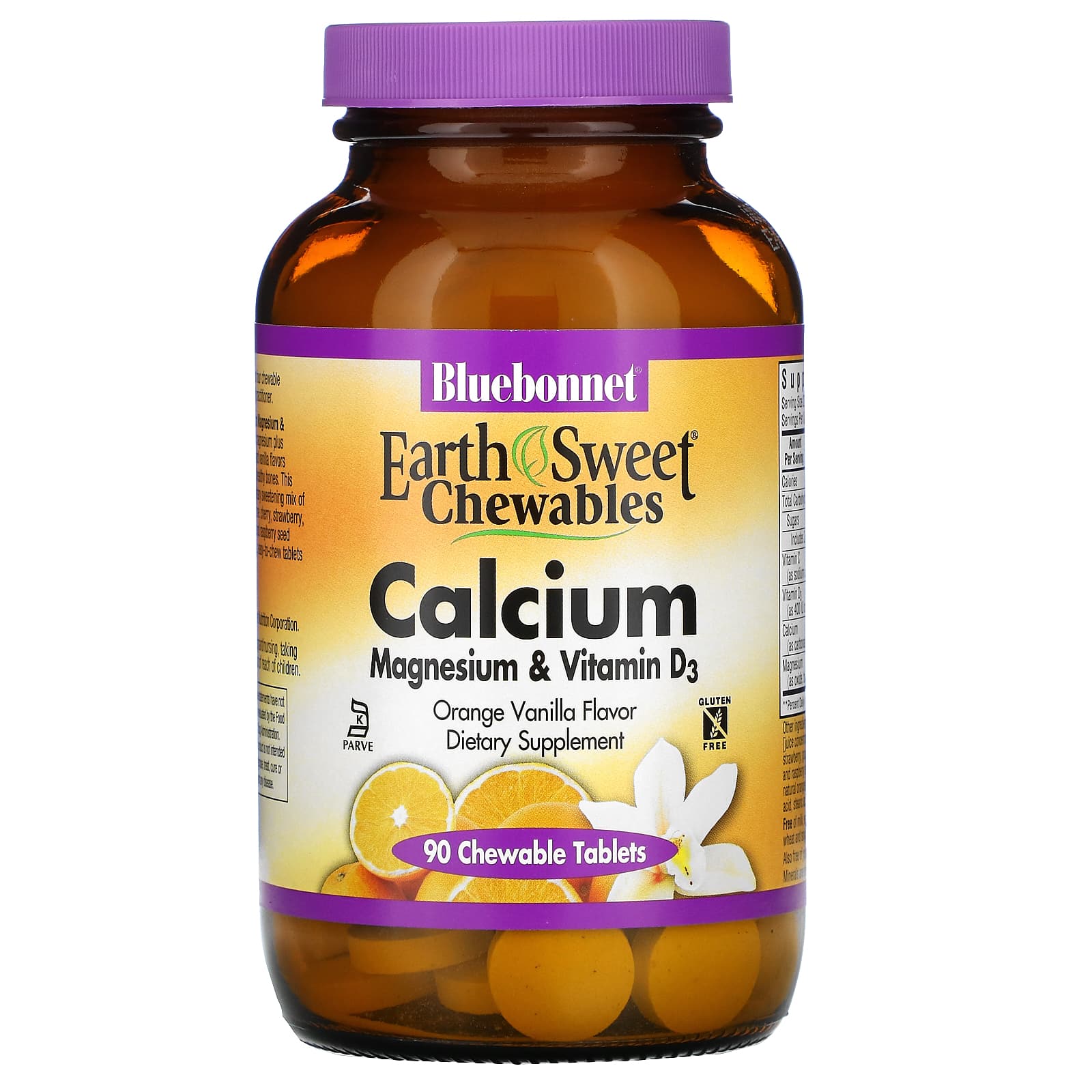 Bluebonnet, Earthsweet Chewables Calcium Magnesium & Vitamin D3 Orange Vanilla Flavor, 90 Tablets UPC 743715007437