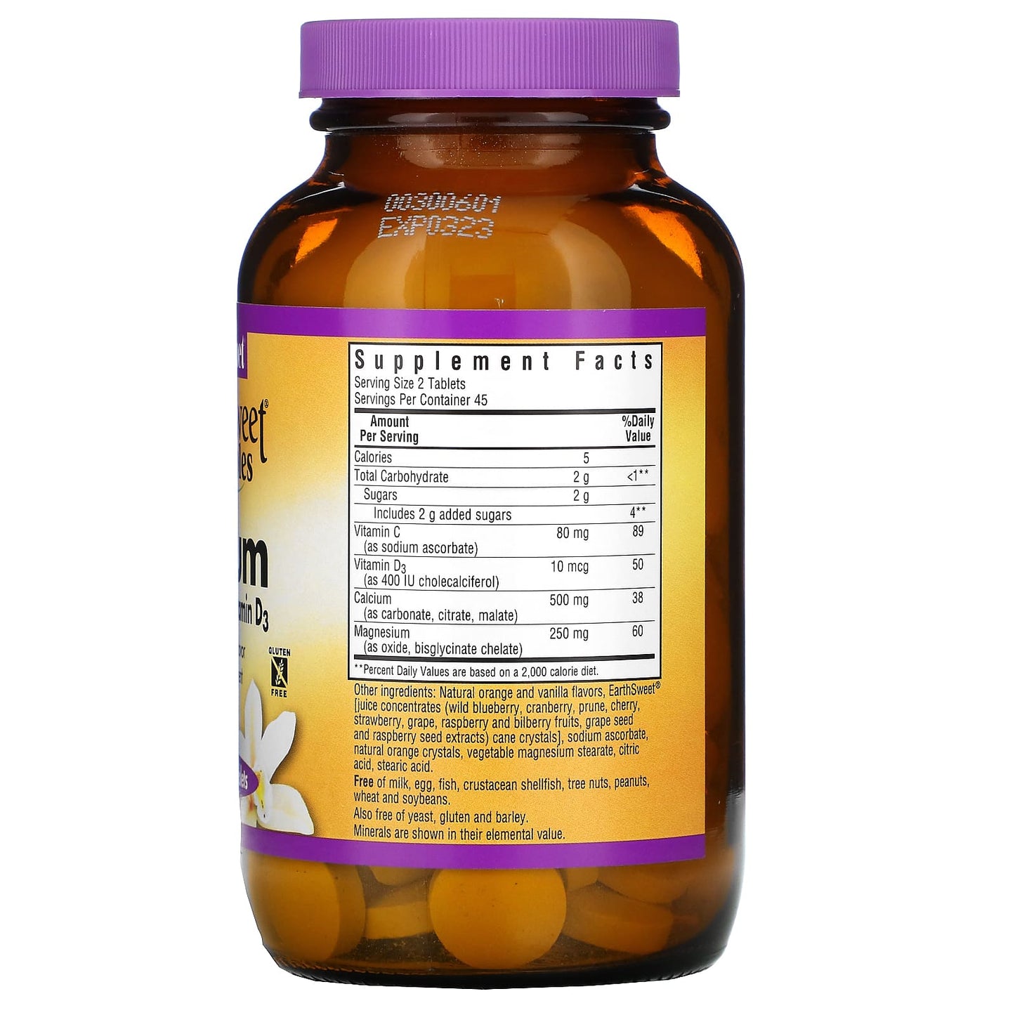 Bluebonnet, Earthsweet Chewables Calcium Magnesium & Vitamin D3 Orange Vanilla Flavor, 90 Tablets UPC 743715007437