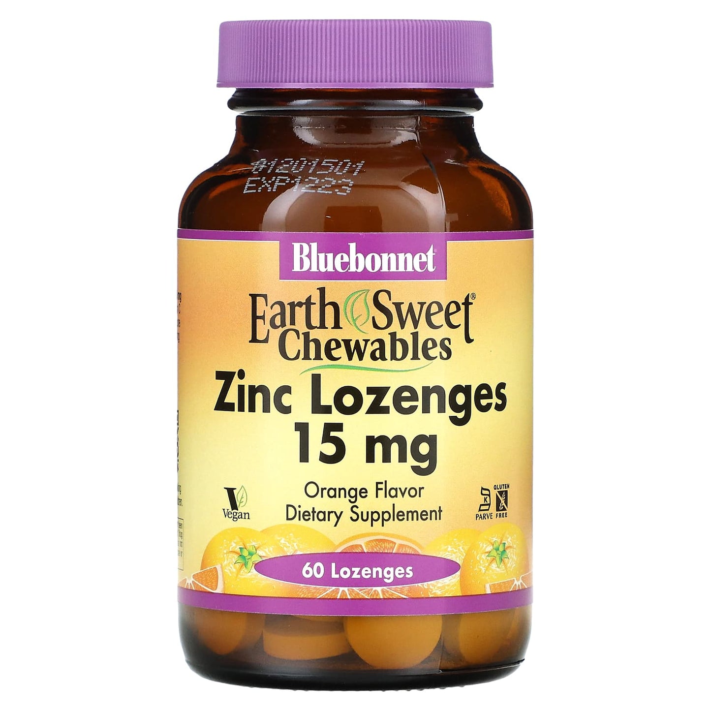 Bluebonnet, EarthSweet, Zinc Lozenges, Natural Orange Flavor, 15 mg, 60 Lozenges UPC 743715007451 | Hilife Vitamins