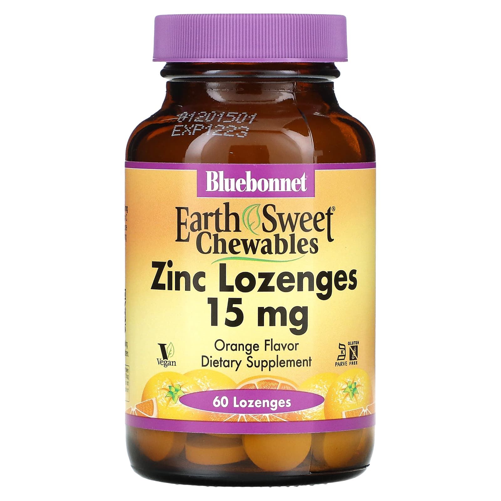Bluebonnet, EarthSweet, Zinc Lozenges, Natural Orange Flavor, 15 mg, 60 Lozenges UPC 743715007451 | Hilife Vitamins