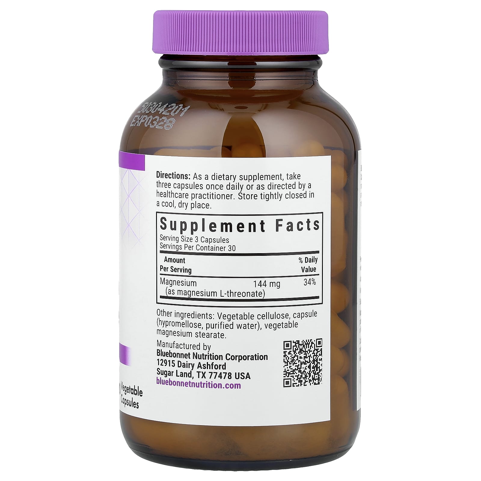 Bluebonnet, Magnesium L-Threonate, 90 Vegetable Capsules UPC 743715007505 | Hilife Vitamins