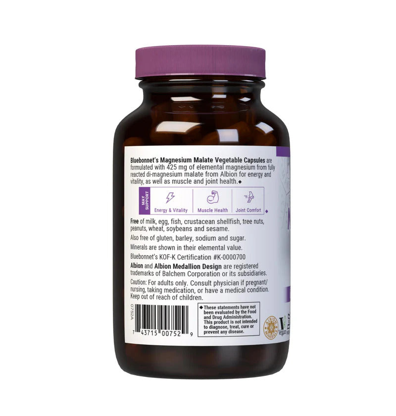 Bluebonnet, Magnesium Malate, 90 Vegetable Capsules UPC 743715007529 | Hilife Vitamins