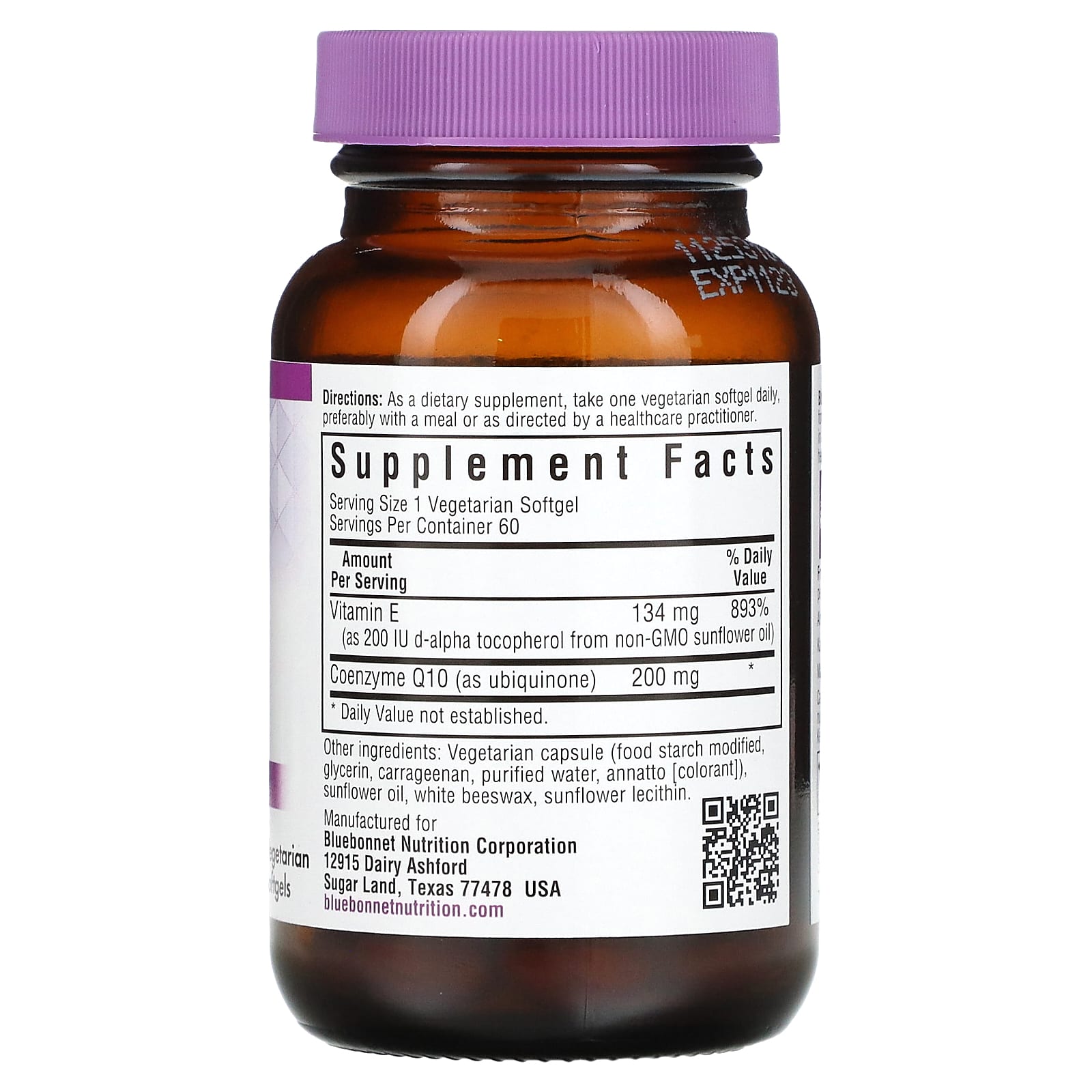 Bluebonnet, CoQ10, 200 mg, 60 Vegetarian Softgels UPC 743715008205 | Hilife Vitamins