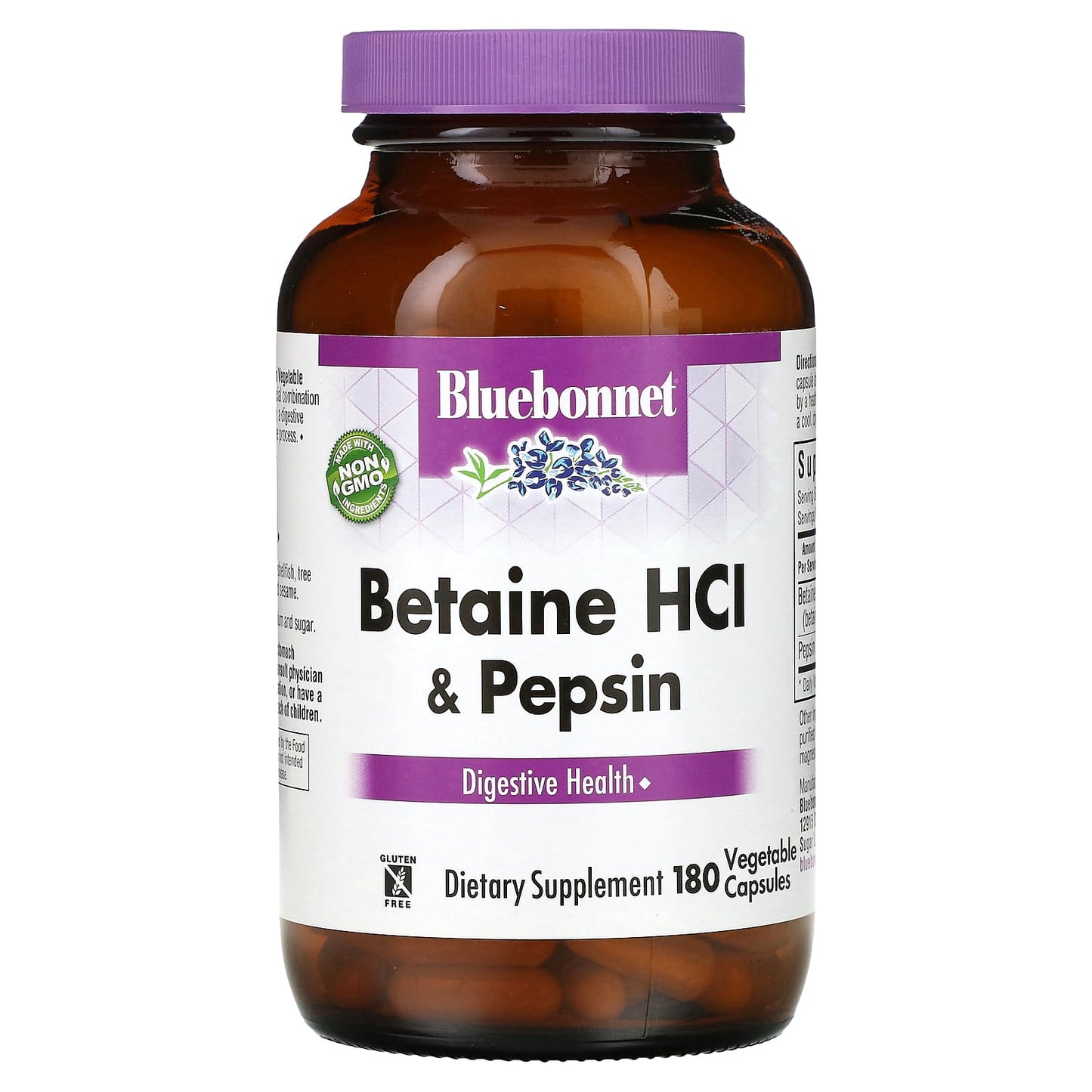 Bluebonnet, Betaine Hcl Plus Pepsin, 180 Vegetarian Capsules UPC 743715008977 | Hilife Vitamins