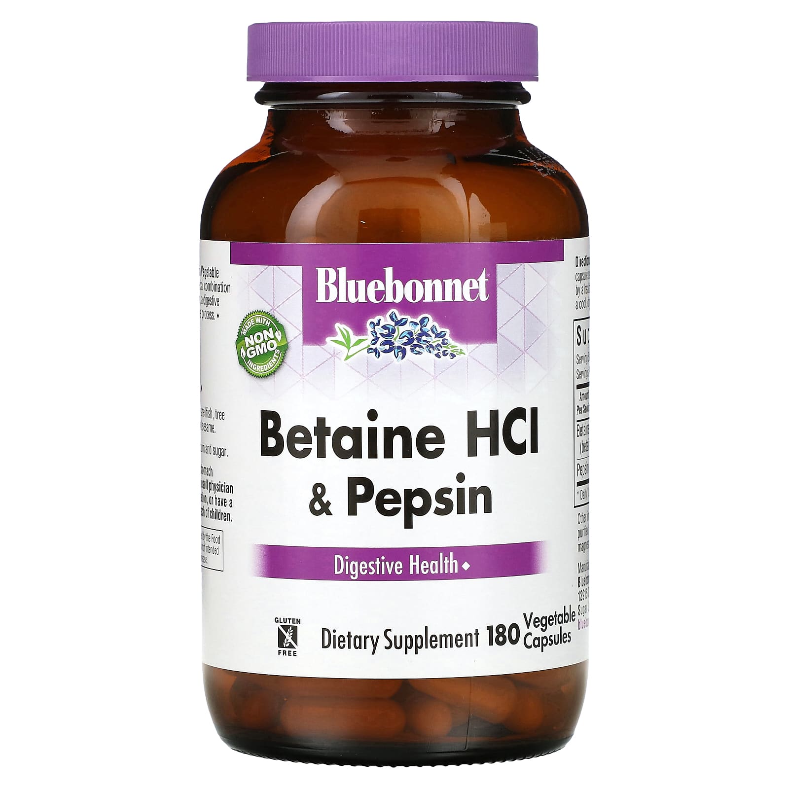 Bluebonnet, Betaine Hcl Plus Pepsin, 180 Vegetarian Capsules UPC 743715008977 | Hilife Vitamins