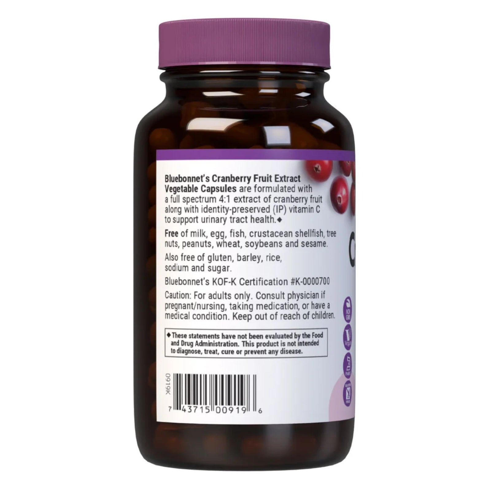 Bluebonnet, Cranberry Fruit Extract, 120 Capsules UPC 743715009196 | HiLife Vitamins
