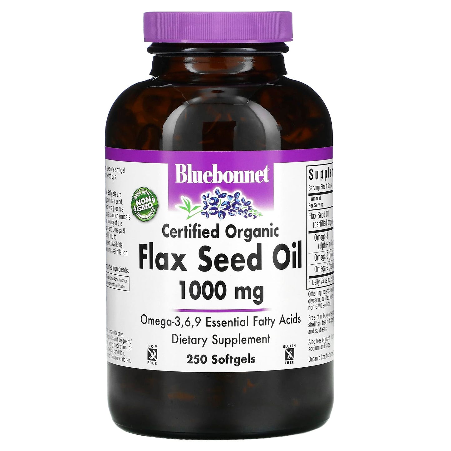 Bluebonnet, Flax Seed Oil 1000 Mg, 250 Softgels UPC 743715009233 | Hilife Vitamins