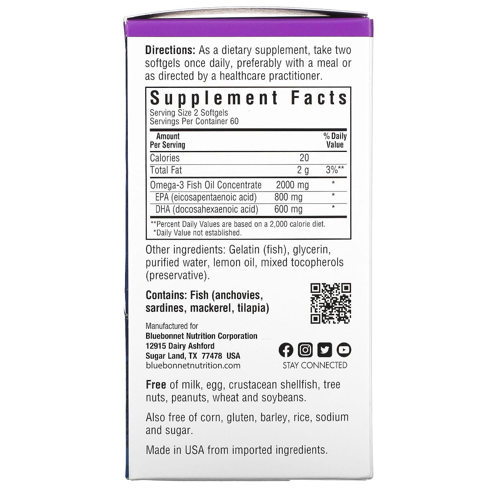 Bluebonnet, Natural Omega-3 Heart Formula, 120 Softgels UPC 743715009431 | Hilife Vitamins