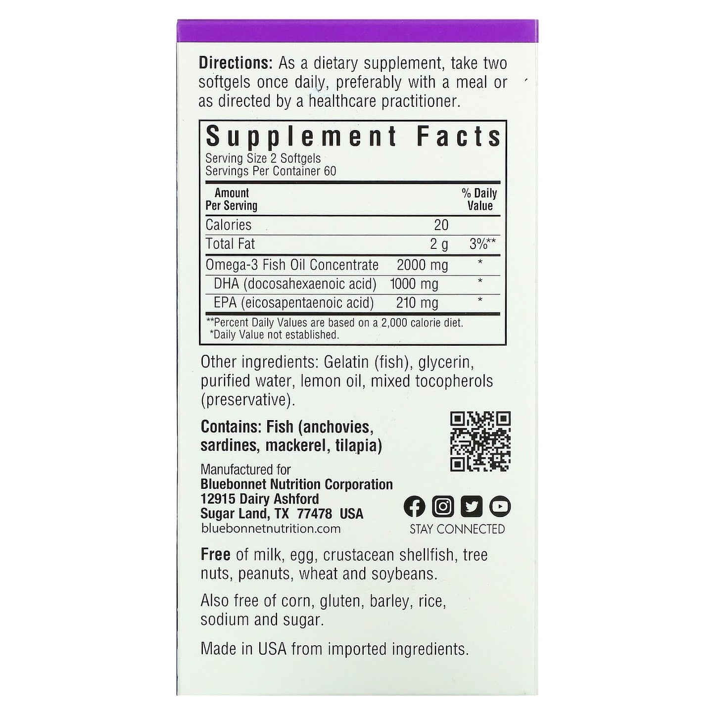 Bluebonnet, Natural Omega-3 Brain Formula, 120 Softgels UPC 743715009455 | Hilife Vitamins