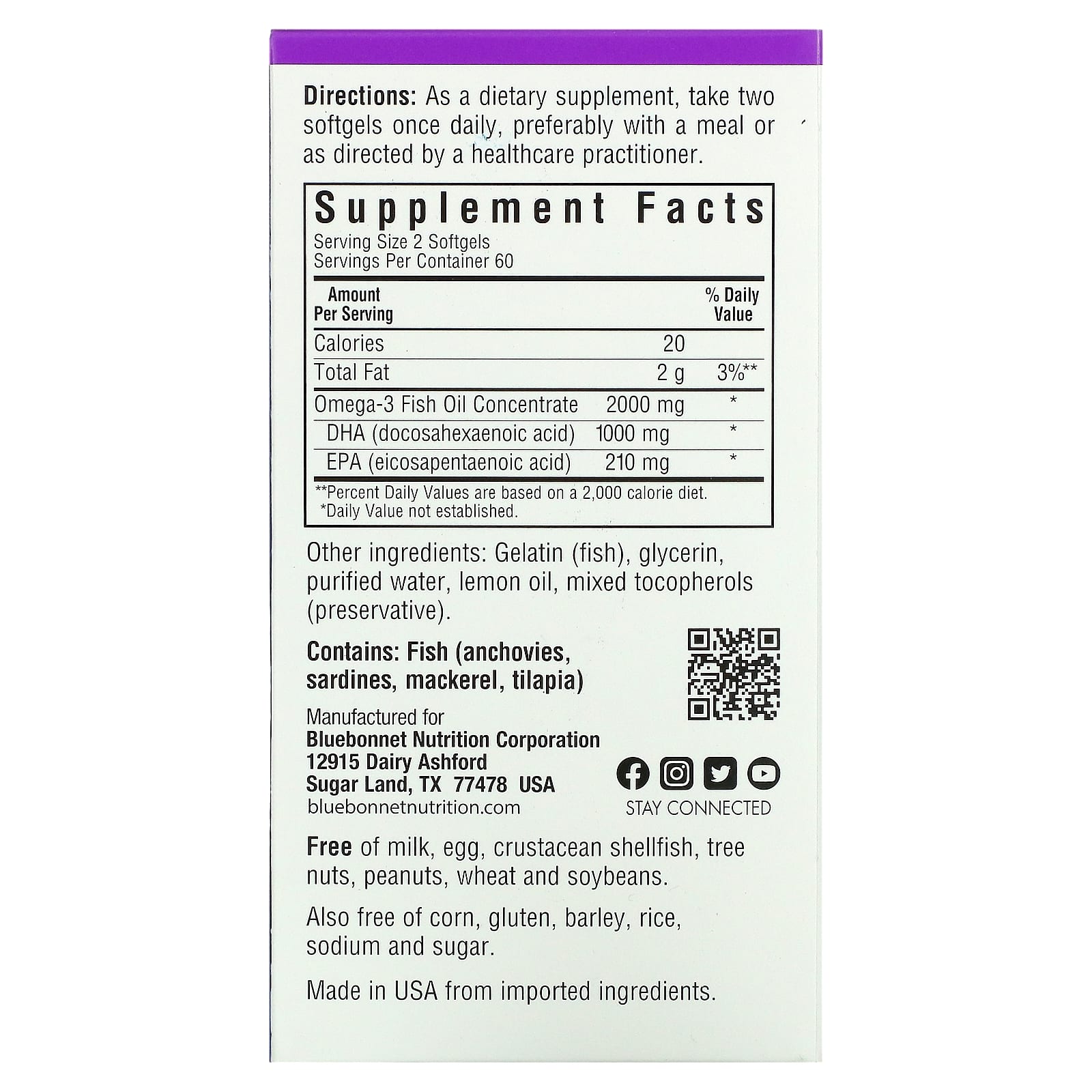 Bluebonnet, Natural Omega-3 Brain Formula, 120 Softgels UPC 743715009455 | Hilife Vitamins