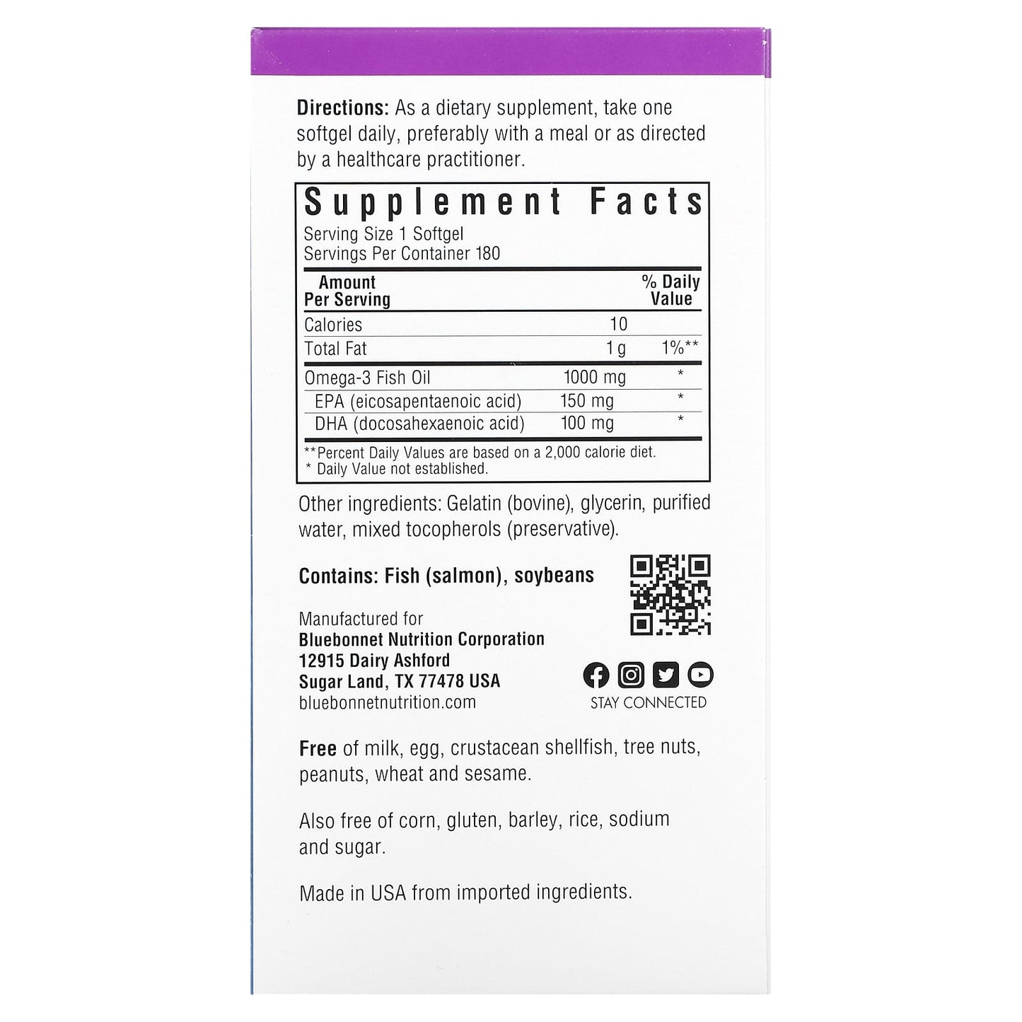 Bluebonnet, Natural Omega-3 Salmon Oil, 180 Softgels UPC 743715009530 | Hilife Vitamins