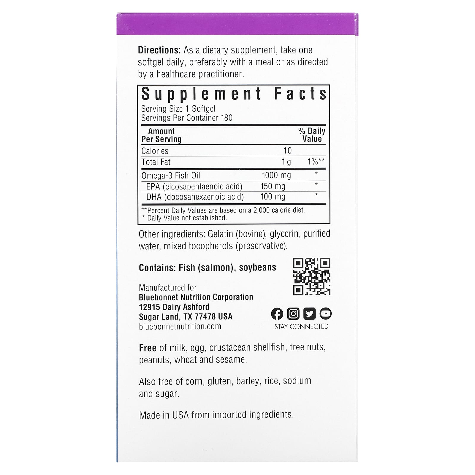 Bluebonnet, Natural Omega-3 Salmon Oil, 180 Softgels UPC 743715009530 | Hilife Vitamins