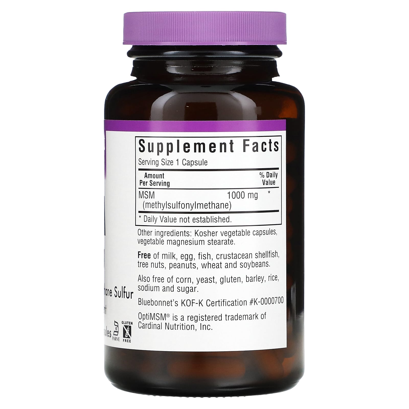 Bluebonnet, Msm 1000 Mg, 120 Vegetarian Capsules UPC 743715009608 | Hilife Vitamins
