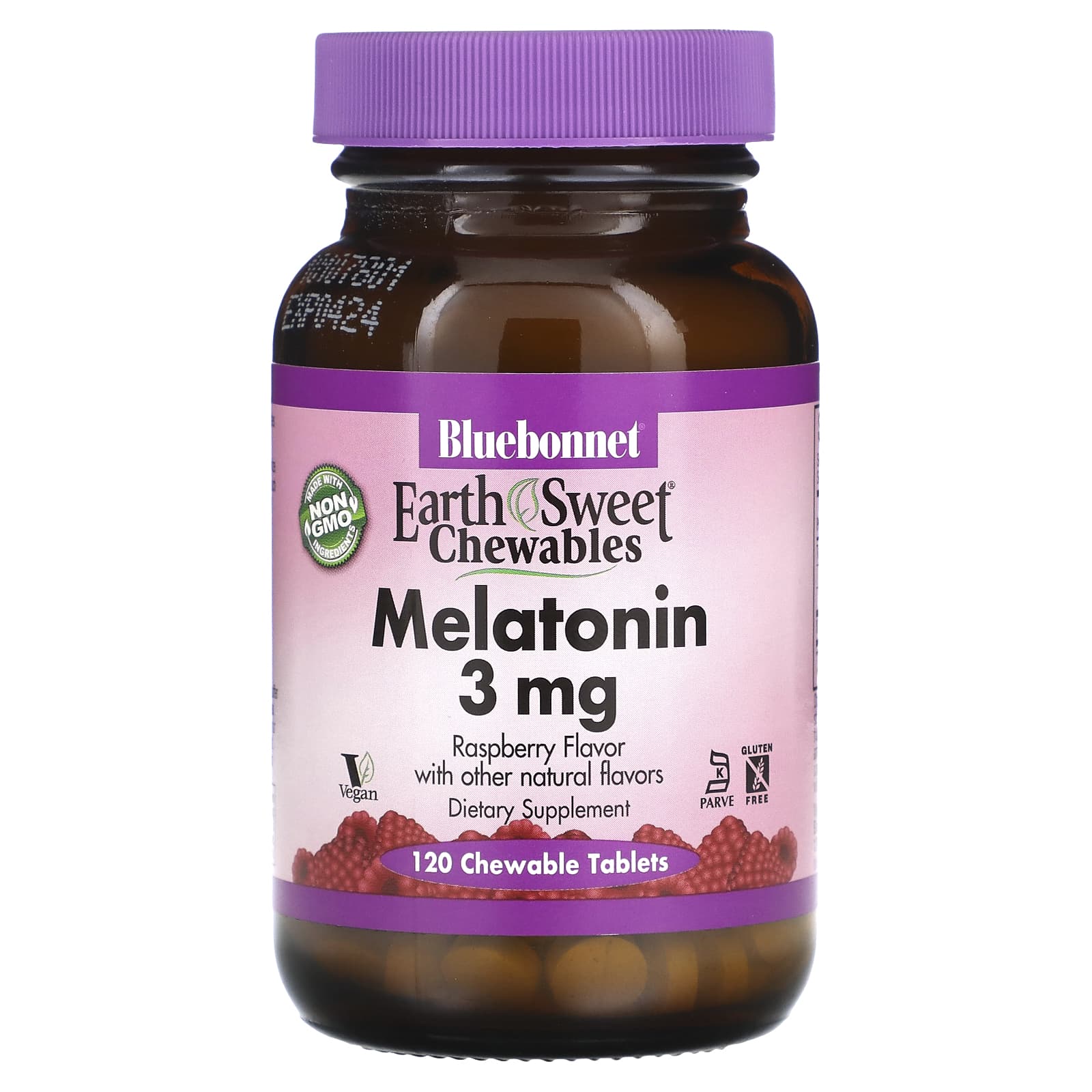 Bluebonnet, EarthSweet Chewables, Melatonin, Natural Raspberry Flavor, 3 mg, 120 Chewable Tablets UPC 743715009943
