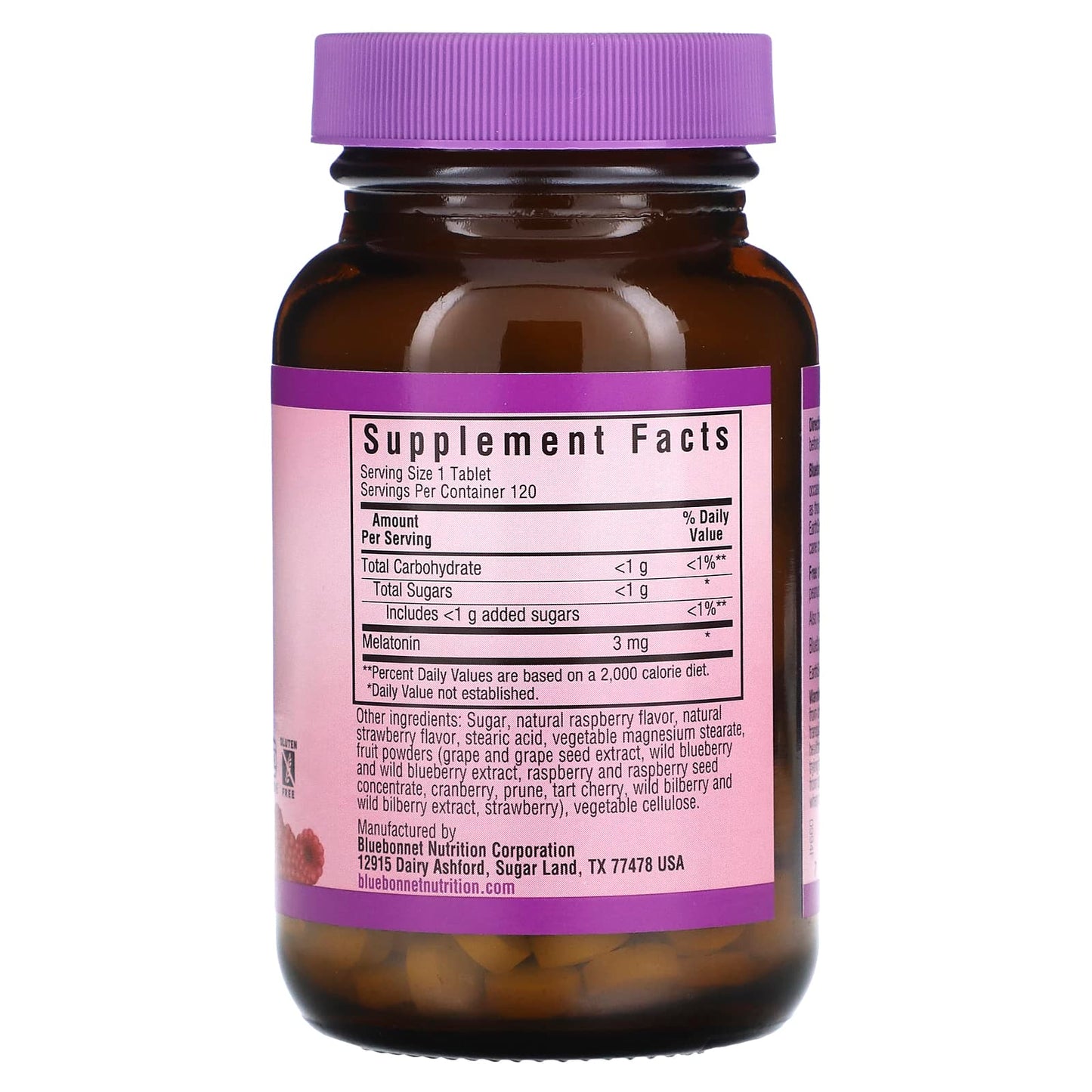 Bluebonnet, EarthSweet Chewables, Melatonin, Natural Raspberry Flavor, 3 mg, 120 Chewable Tablets UPC 743715009943