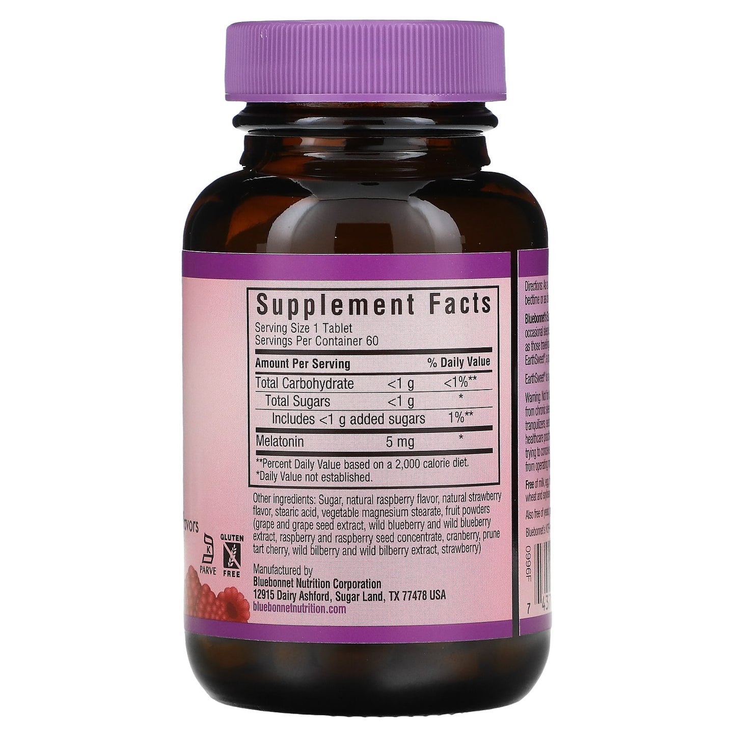 Bluebonnet, EARTHSWEET S MELATONIN 5 mg RASPBERRY FLAVOR, 60 Chewables UPC 743715009967 | Hilife Vitamins