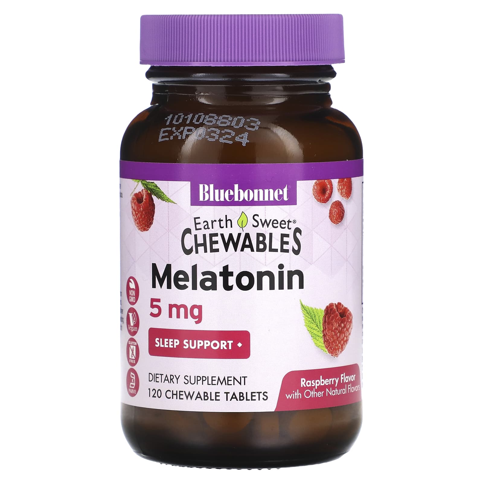 Bluebonnet, Earthsweet Melatonin 5 mg Raspberry Flavor, 120 Chewables UPC 743715009974 | Hilife Vitamins