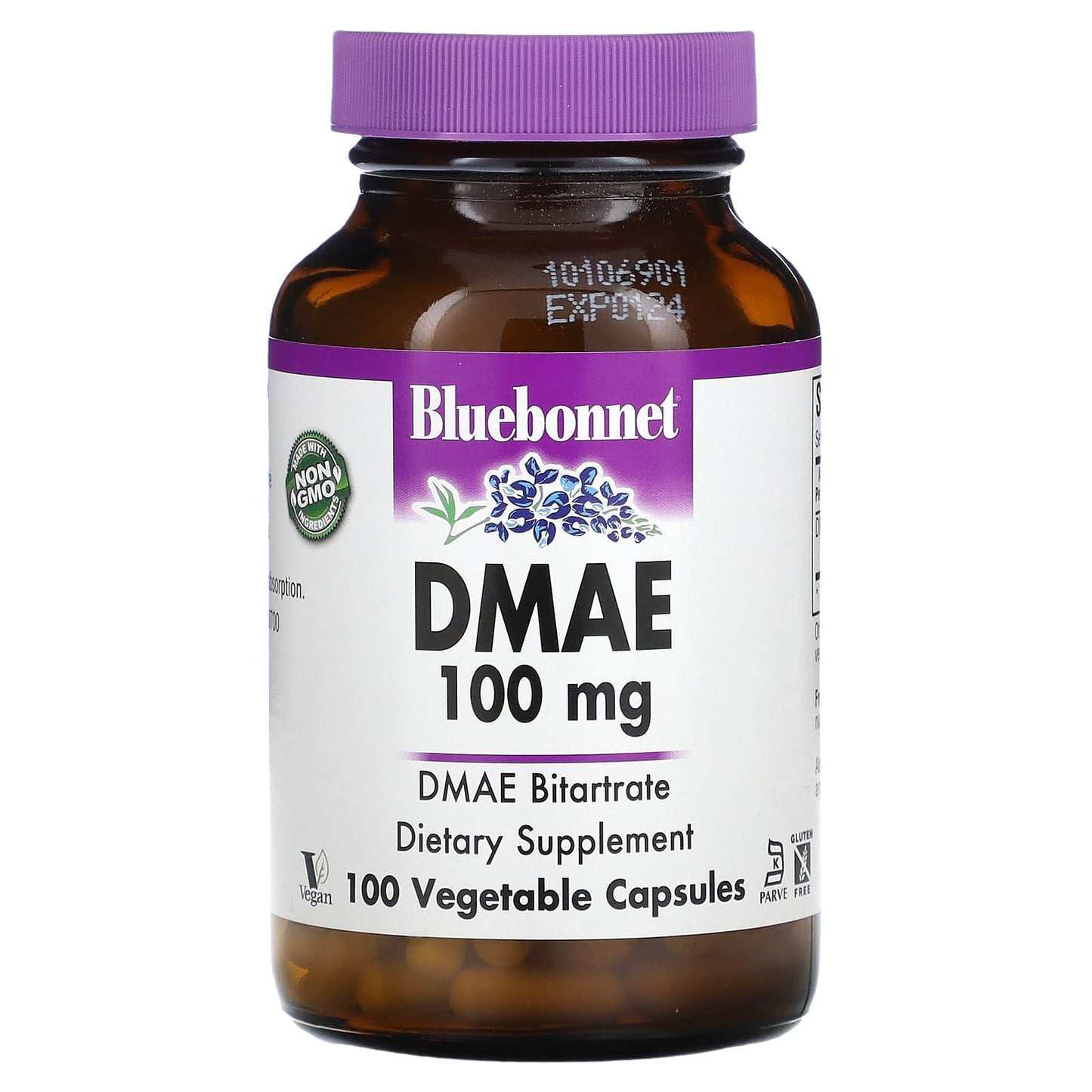 Bluebonnet, Dmae 100 mg, 100 Vegetarian Capsules UPC 743715010901 | Hilife Vitamins