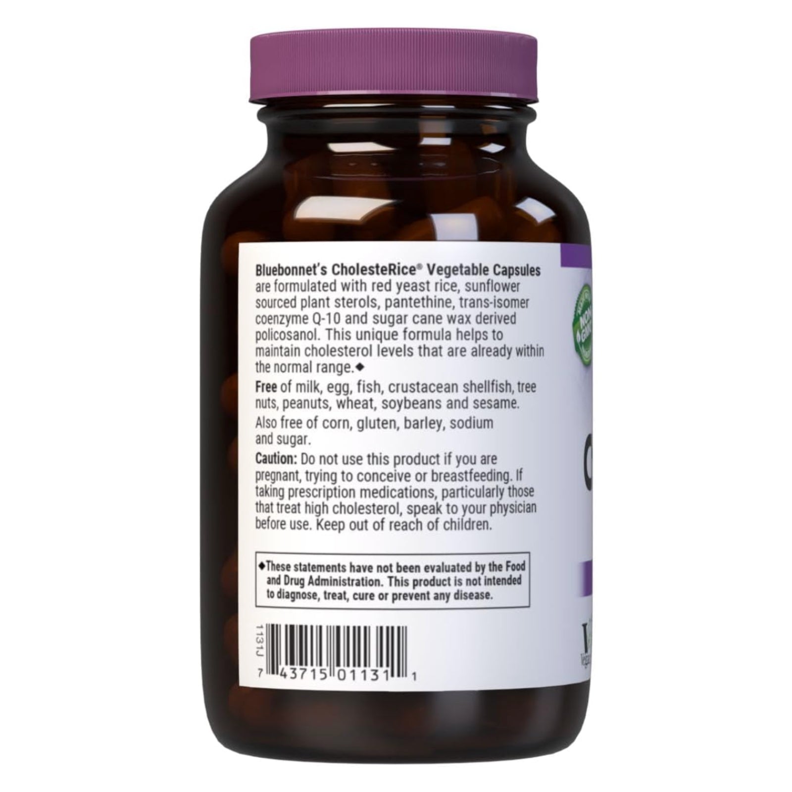 Bluebonnet, CholesteRice®, 60 Vegetable Capsules UPC 743715011311 | Hilife Vitamins