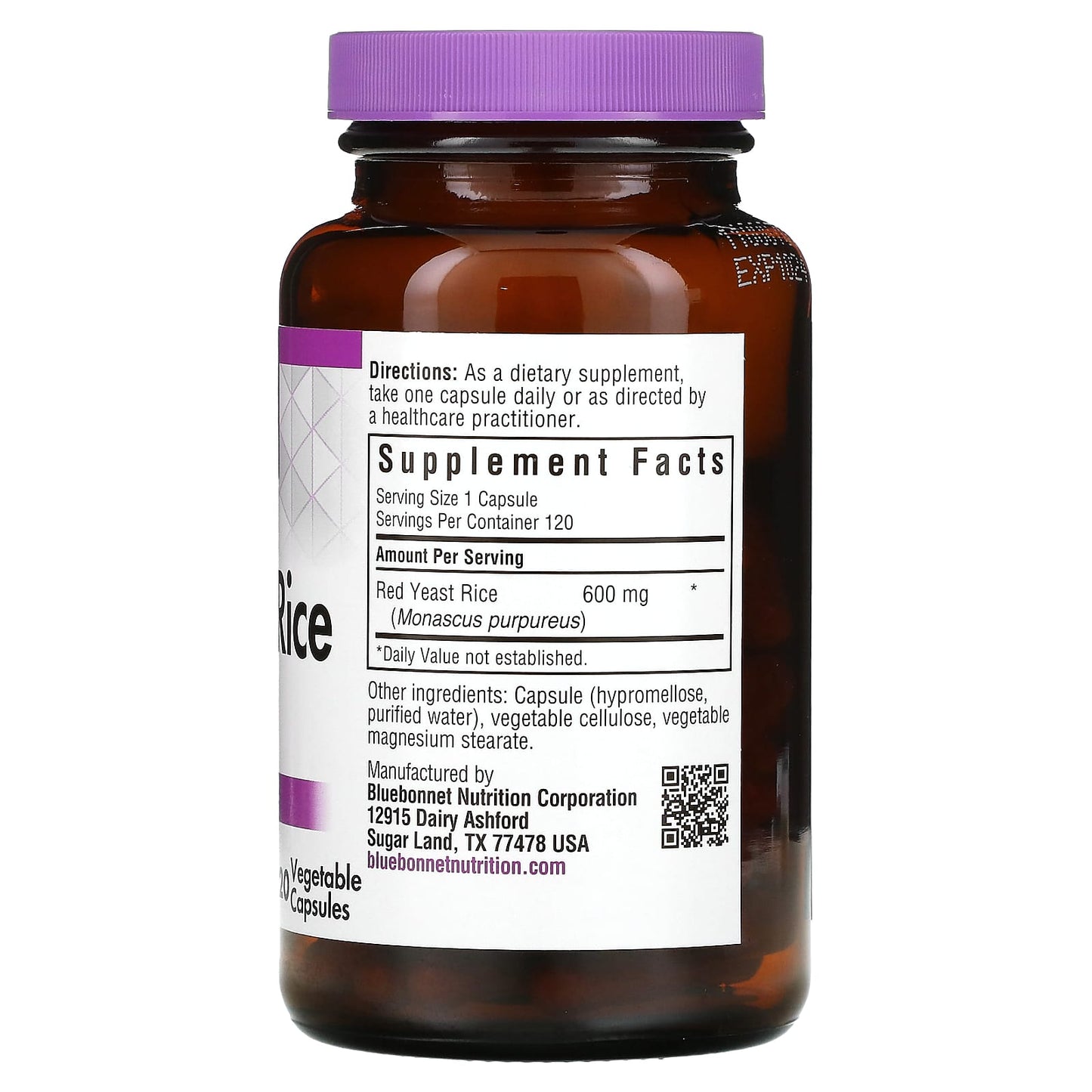 Bluebonnet, Red Yeast Rice, 600 mg, 120 Vegetarian Capsules UPC 743715011717 | Hilife Vitamins