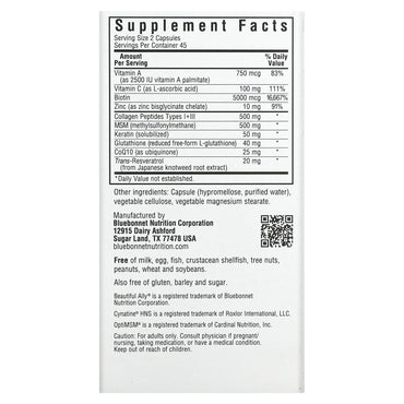 Bluebonnet, Beautiful Ally, Hair, Skin & Nails, Daily Beauty Regimen, 90 Vegetarian Capsules UPC 743715015029