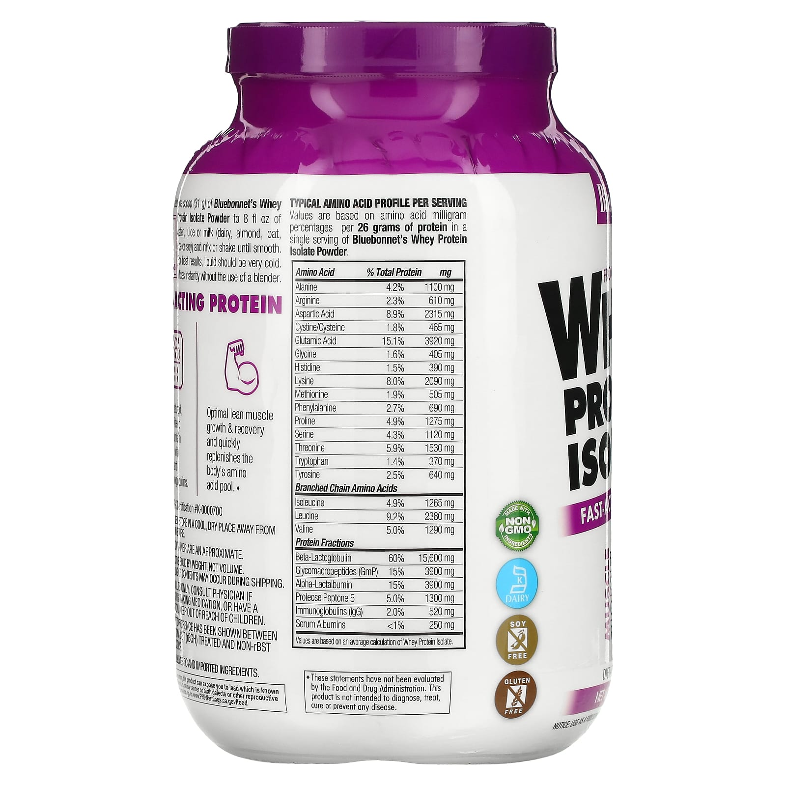 Bluebonnet, 100% Natural Whey Protein Isolate Powder Original Flavor, 2.2 Powder UPC 743715015616 | Hilife Vitamins