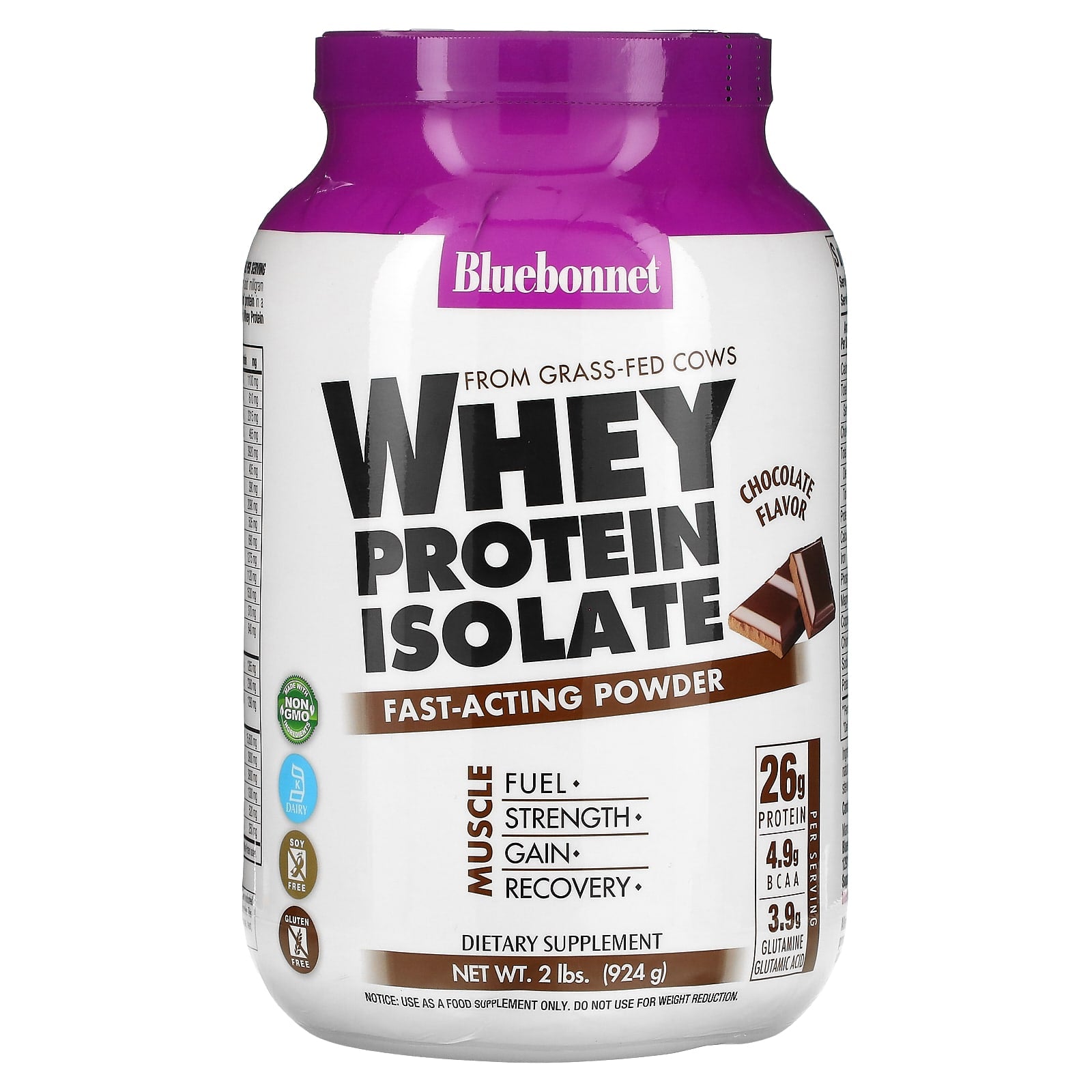 Bluebonnet, 100% NATURAL WHEY PROTEIN ISOLATE CHOCOLATE FLAVOR POWDER, 2 Lbs UPC 743715015692 | Hilife Vitamins