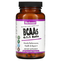 Bluebonnet, BCAAs, Branched Chain Amino Acids, 4:1:1 Ratio, 120 Vegetable Capsules UPC 743715015906 | Hilife Vitamins