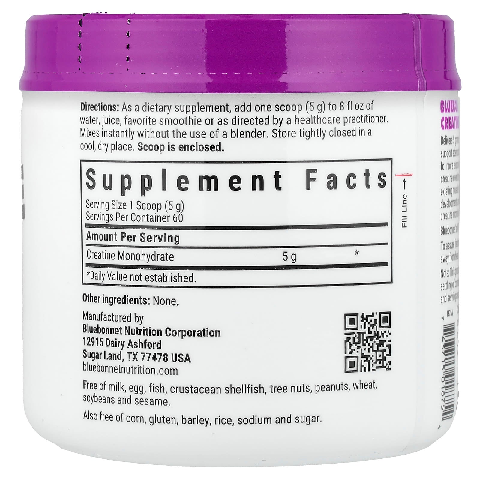 Bluebonnet, Micronized Creatine, Strength & Power, Unflavored, 10.58 oz Powder UPC 743715018754 | Hilife Vitamins