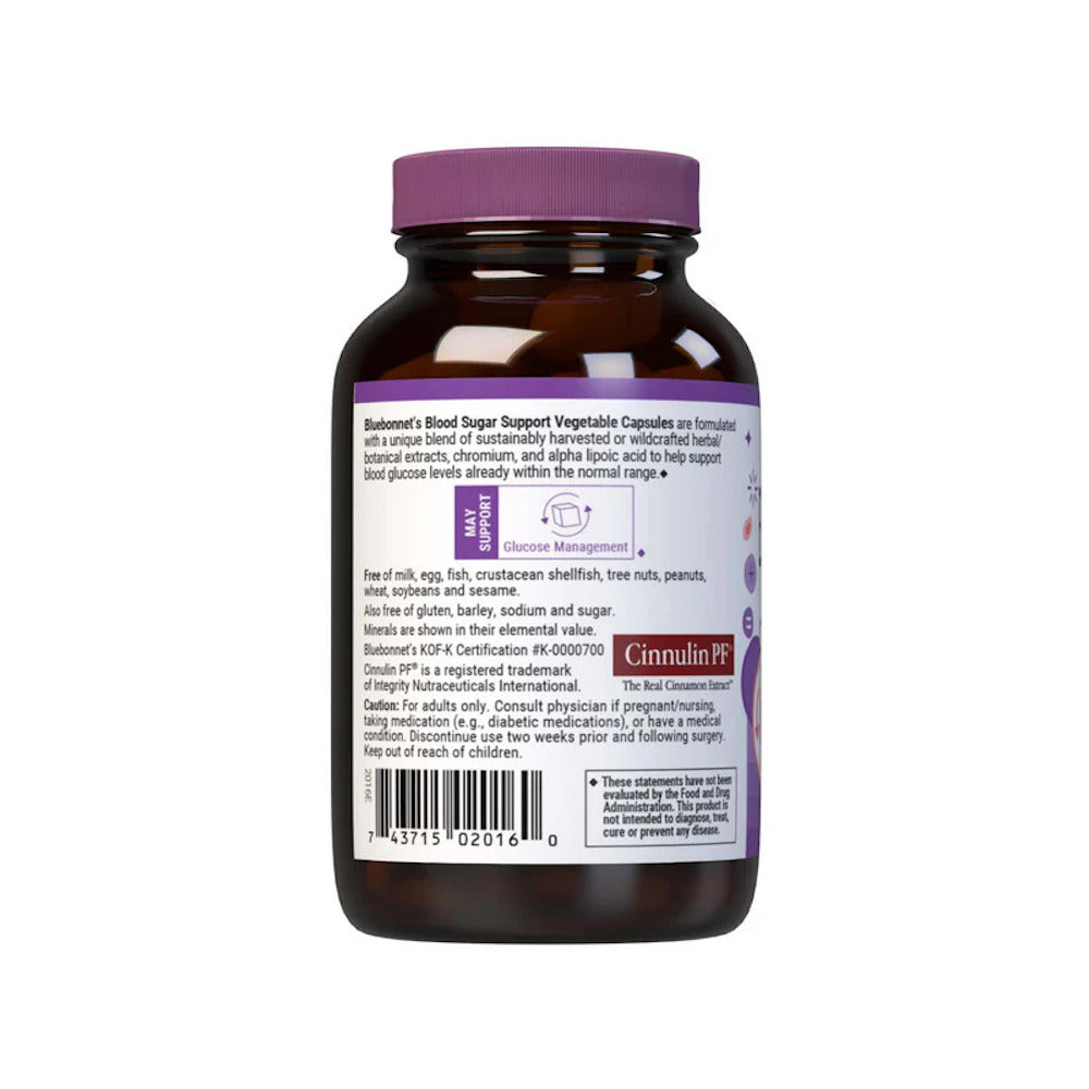 Bluebonnet, Blood Sugar Support, 90 Vegetable Capsules UPC 743715020184 | Hilife Vitamins