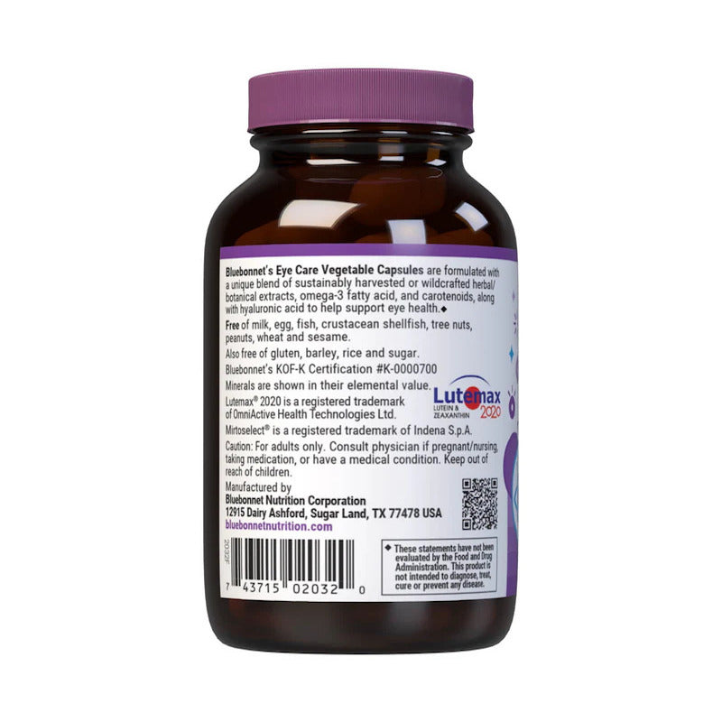 Bluebonnet, Eye Care, 60 Vegetable Capsules UPC 743715020320 | Hilife Vitamins