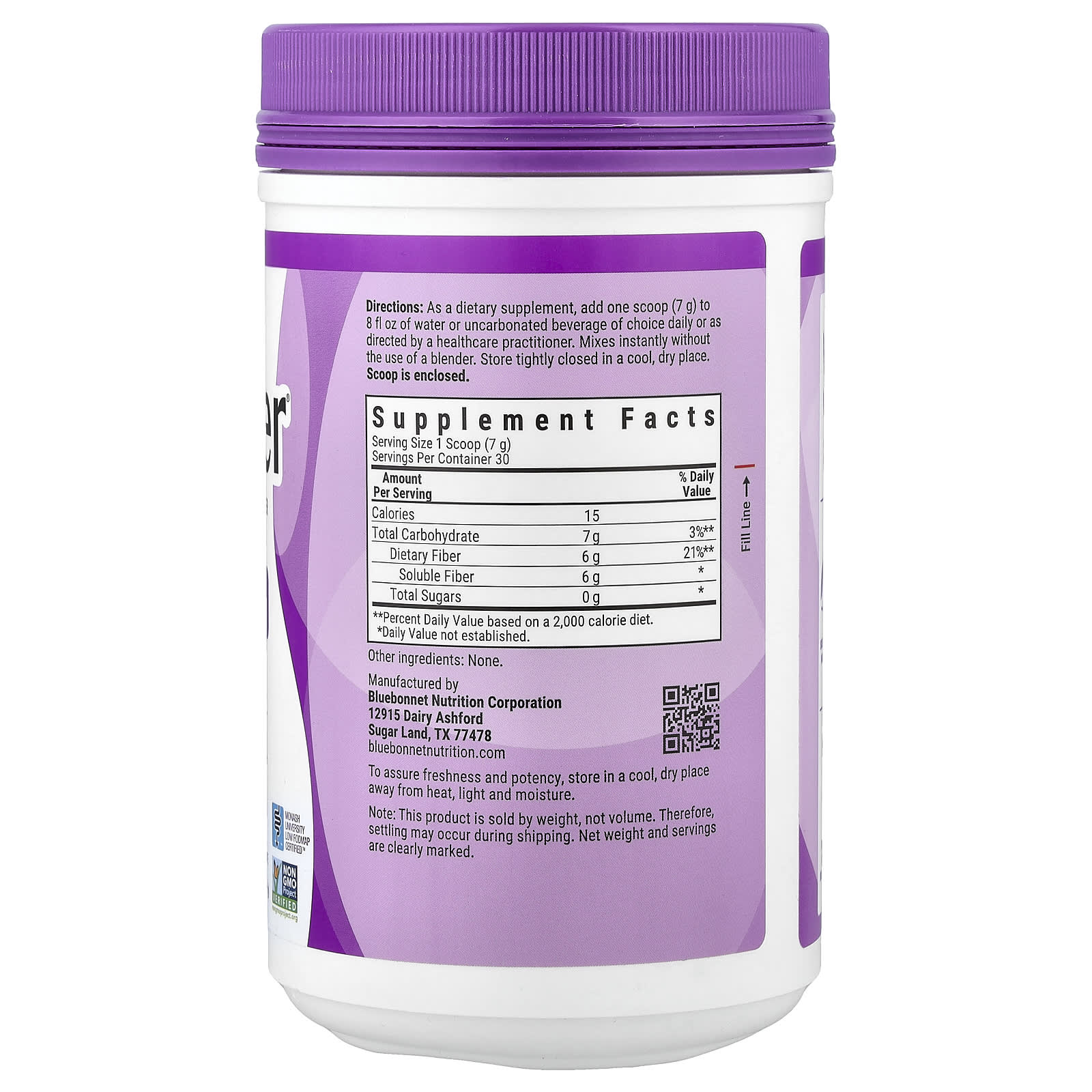 Bluebonnet, Sunfiber®, Prebiotic Soluble Fiber, 7.4 oz (210 g) UPC 743715030206 | Hilife Vitamins