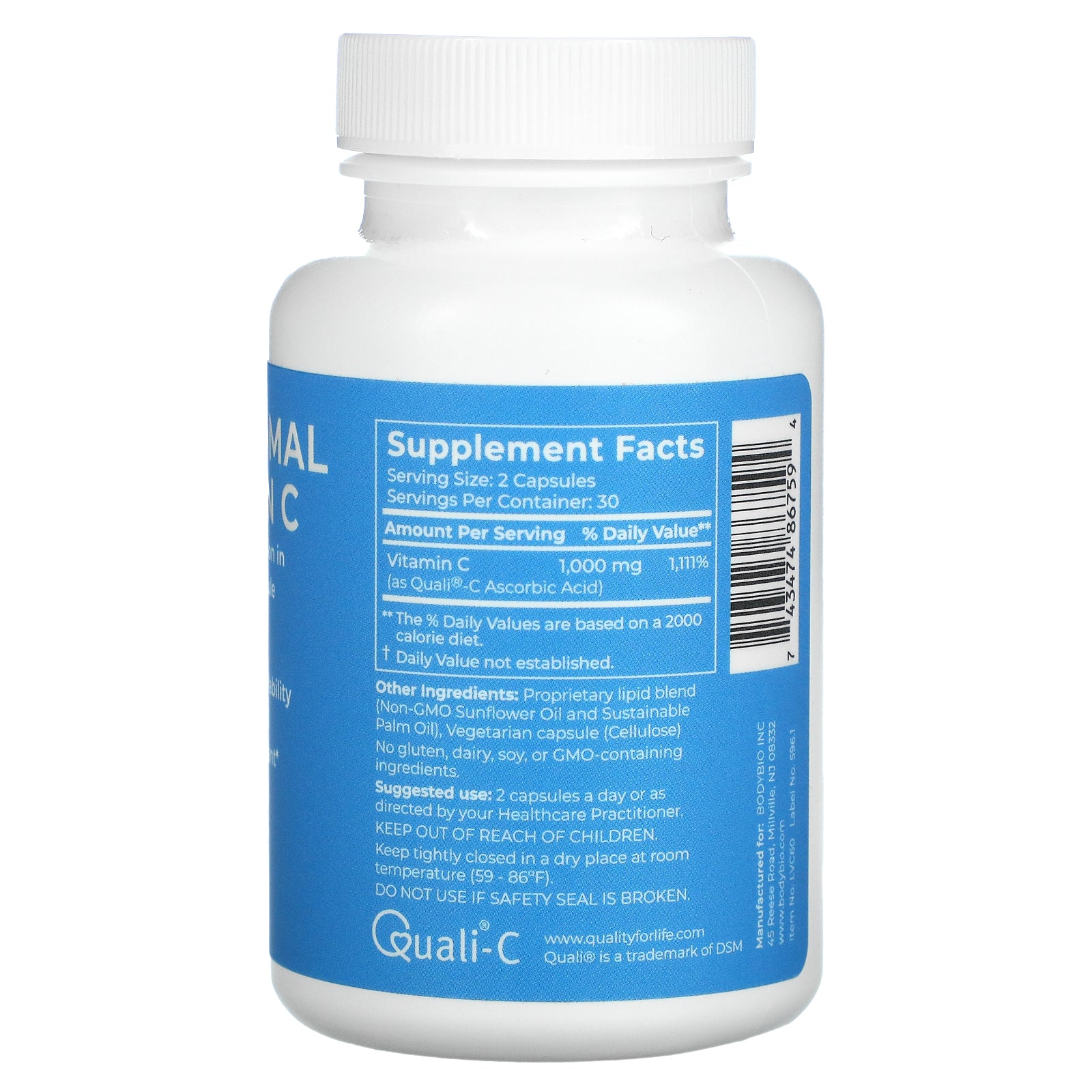 Bodybio, Liposomal Vitamin C, 60 Capsules UPC 743474867594 | HiLife Vitamins