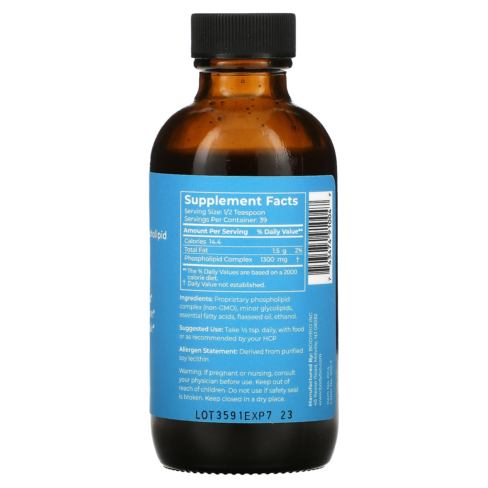 BodyBio, PC Liquid Complex of Phospholipids, 4 fl oz UPC 743474910047 | HiLife Vitamins