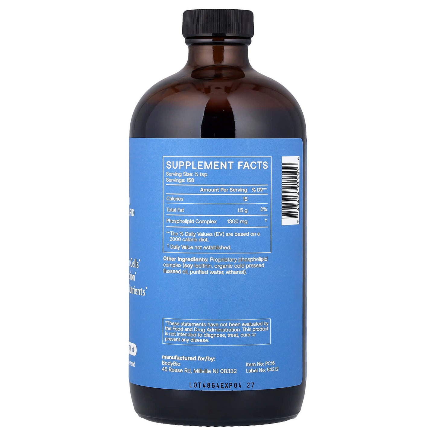 BodyBio, PC, Liposomal Phospholipid Complex, 16 fl oz (473 ml) UPC 743474915509 | HiLife Vitamins